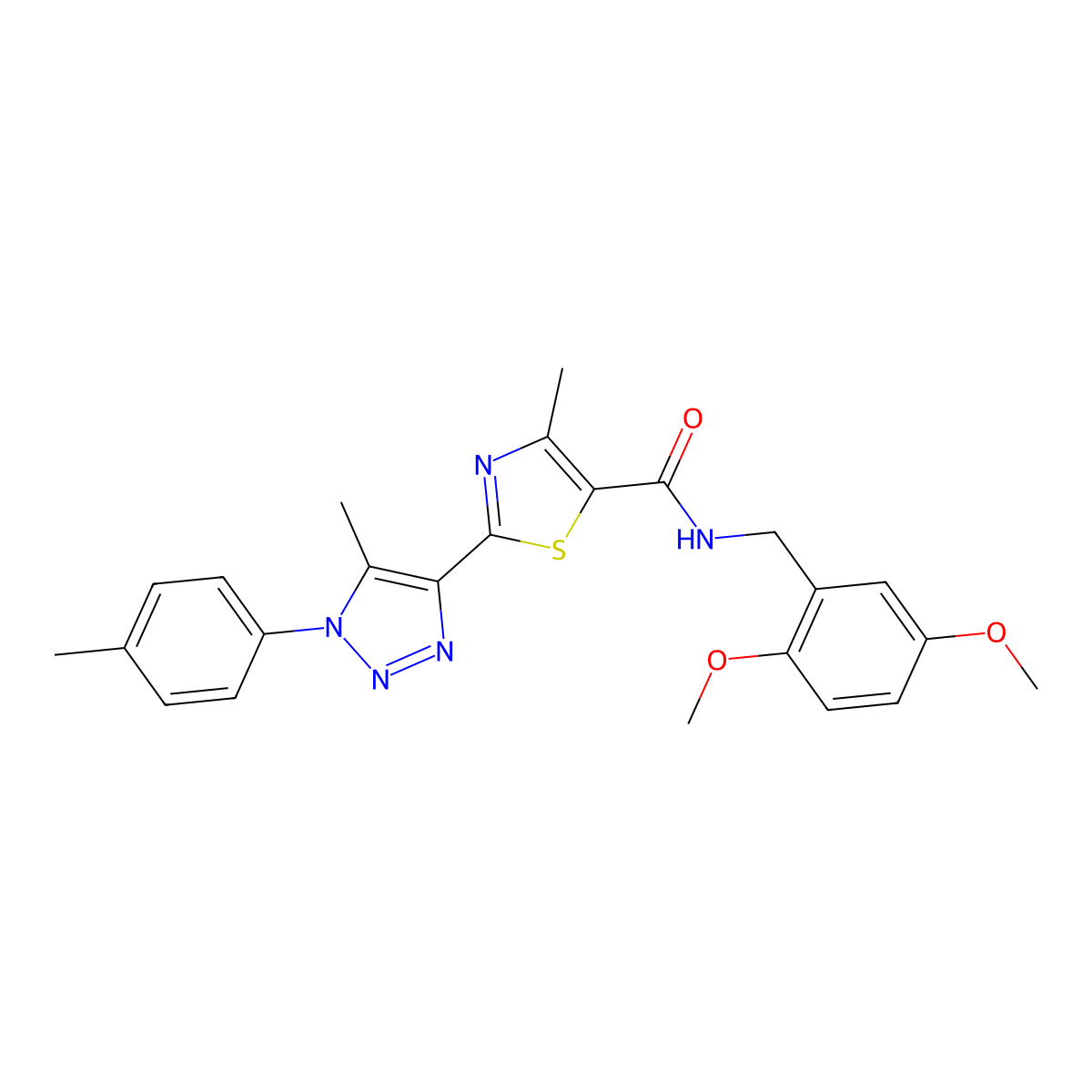 N-(2,5-dimethoxybenzyl)-4-methyl-2-(5-methyl-1-(p-tolyl)-1H-1,2,3-triazol-4-yl)thiazole-5-carboxamide molecular structure, CAS 1207016-28-1