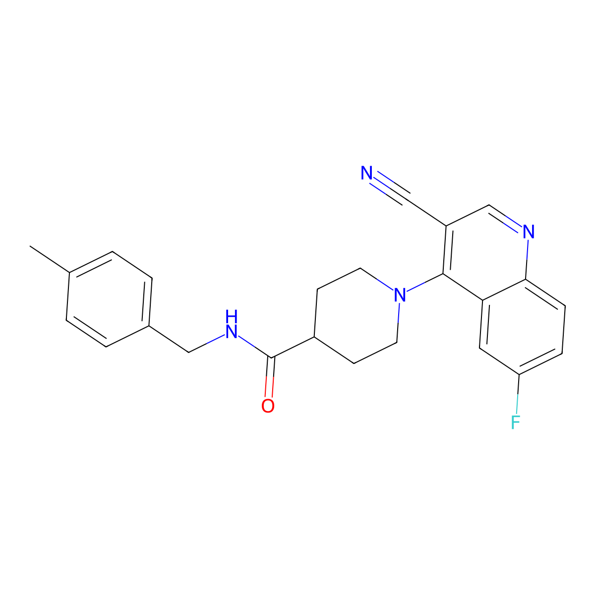 1-(3-cyano-6-fluoroquinolin-4-yl)-N-[(4-methylphenyl)methyl]piperidine-4-carboxamide molecular structure, CAS 1207016-29-2