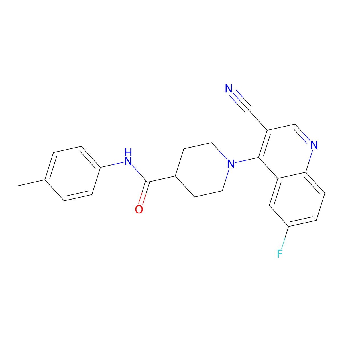 1-(3-cyano-6-fluoroquinolin-4-yl)-N-(4-methylphenyl)piperidine-4-carboxamide molecular structure, CAS 1207016-34-9