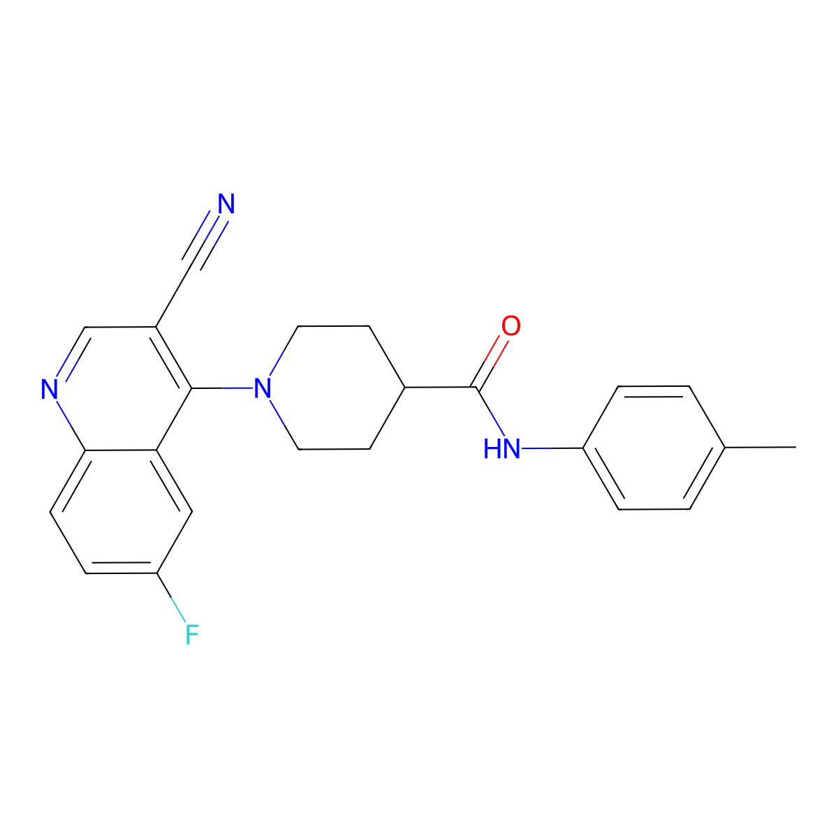 1-(3-cyano-6-fluoroquinolin-4-yl)-N-(4-methylphenyl)piperidine-4-carboxamide molecular structure, CAS 1207016-34-9