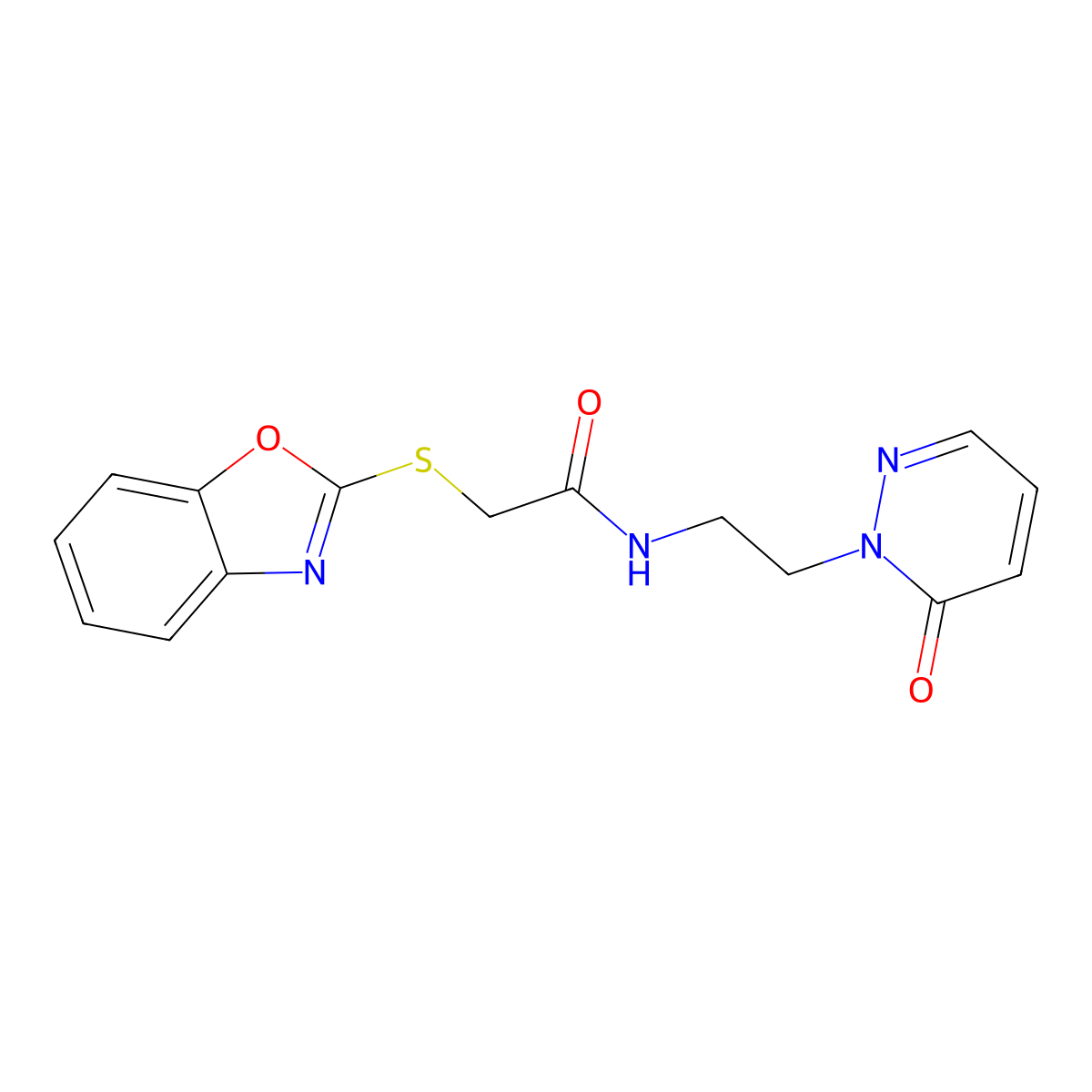 2-(benzo[d]oxazol-2-ylthio)-N-(2-(6-oxopyridazin-1(6H)-yl)ethyl)acetamide molecular structure, CAS 1207016-35-0