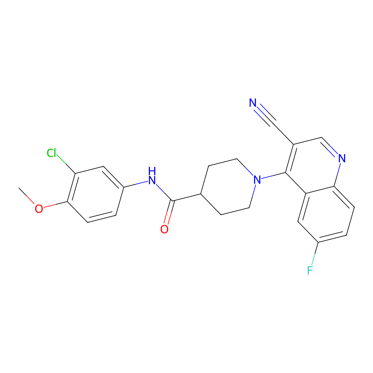 N-(3-chloro-4-methoxyphenyl)-1-(3-cyano-6-fluoroquinolin-4-yl)piperidine-4-carboxamide molecular structure, CAS 1207016-40-7