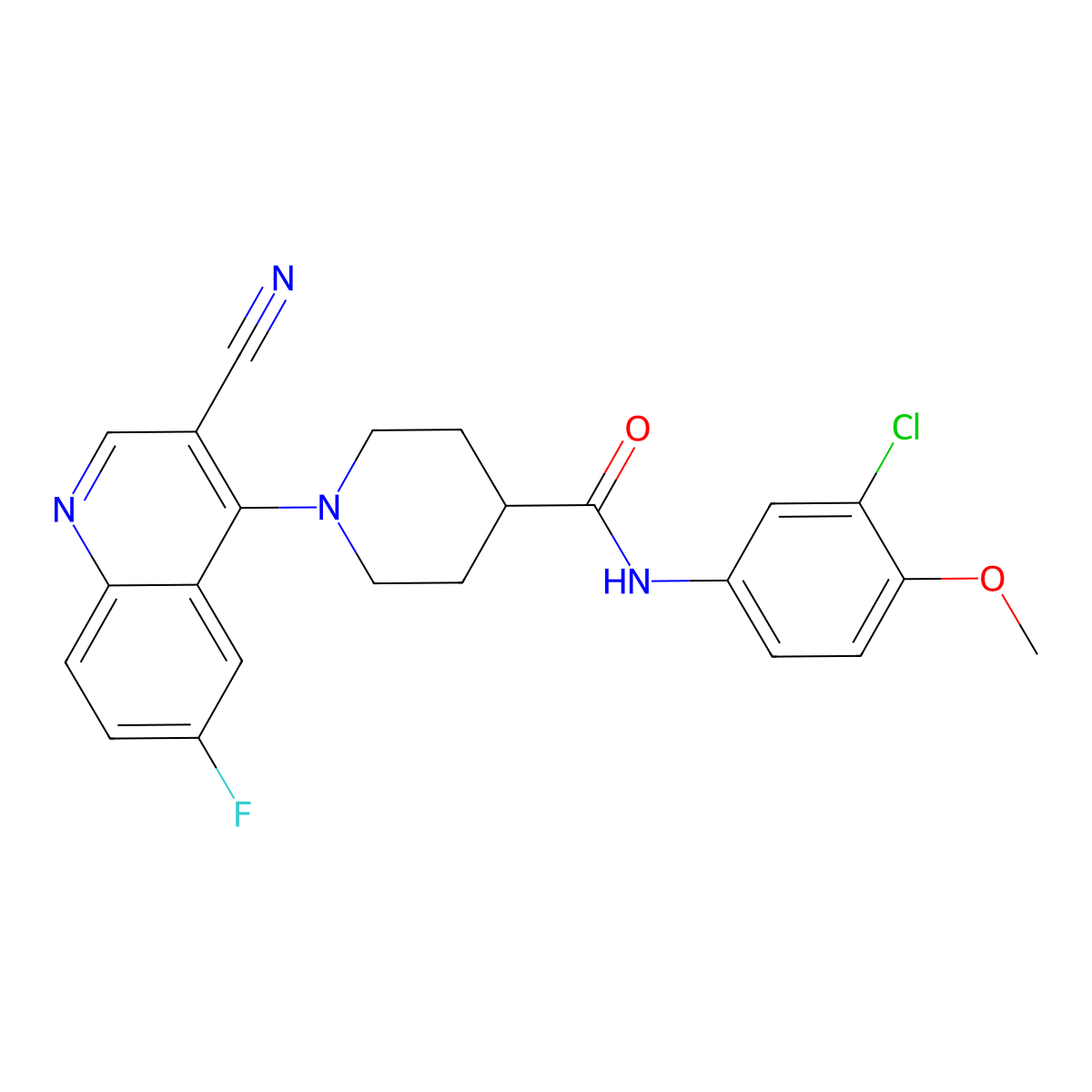 N-(3-chloro-4-methoxyphenyl)-1-(3-cyano-6-fluoroquinolin-4-yl)piperidine-4-carboxamide molecular structure, CAS 1207016-40-7