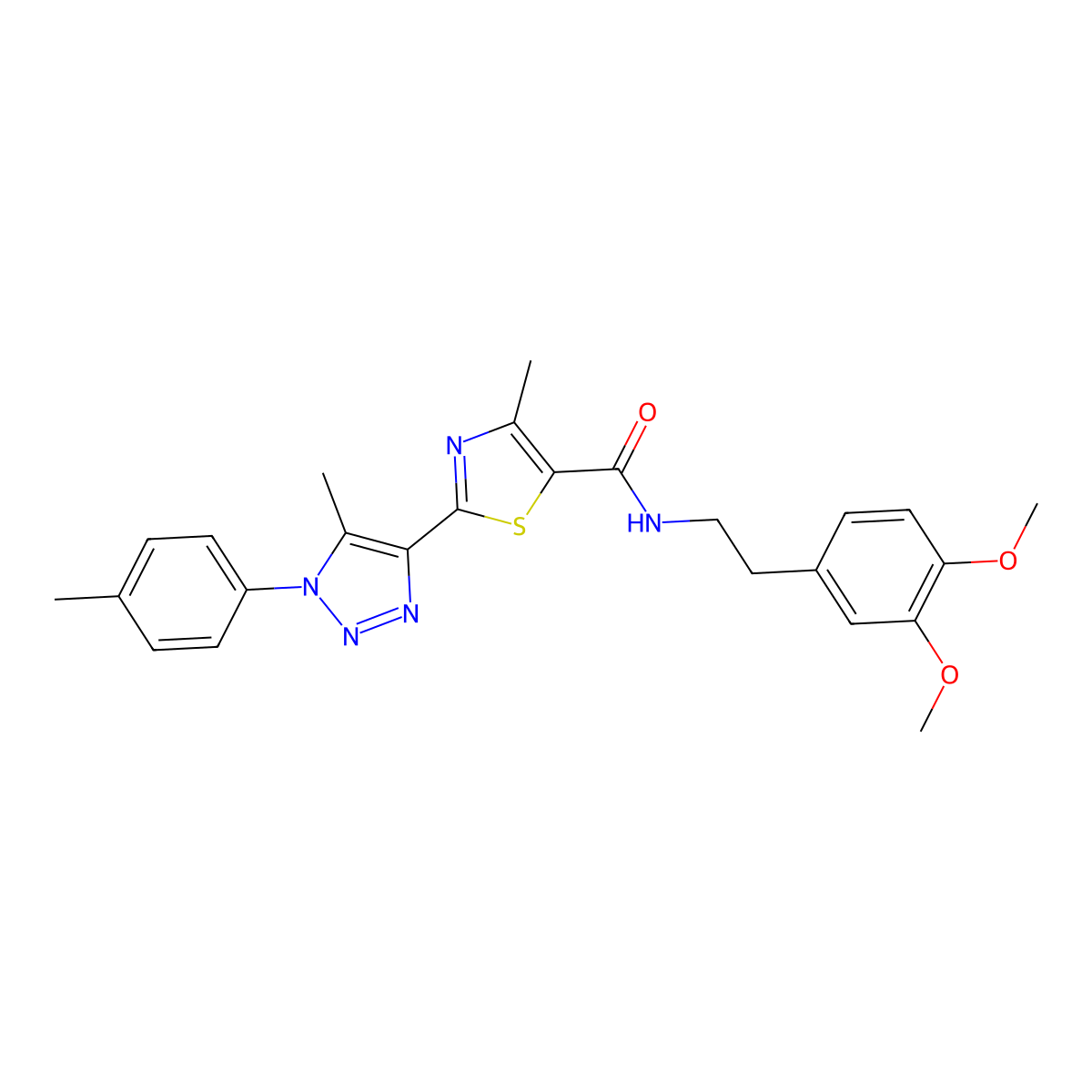 N-(3,4-dimethoxyphenethyl)-4-methyl-2-(5-methyl-1-(p-tolyl)-1H-1,2,3-triazol-4-yl)thiazole-5-carboxamide molecular structure, CAS 1207016-44-1