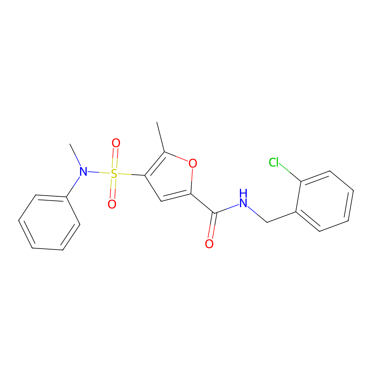 N-[(2-chlorophenyl)methyl]-5-methyl-4-[methyl(phenyl)sulfamoyl]furan-2-carboxamide molecular structure, CAS 1207016-49-6