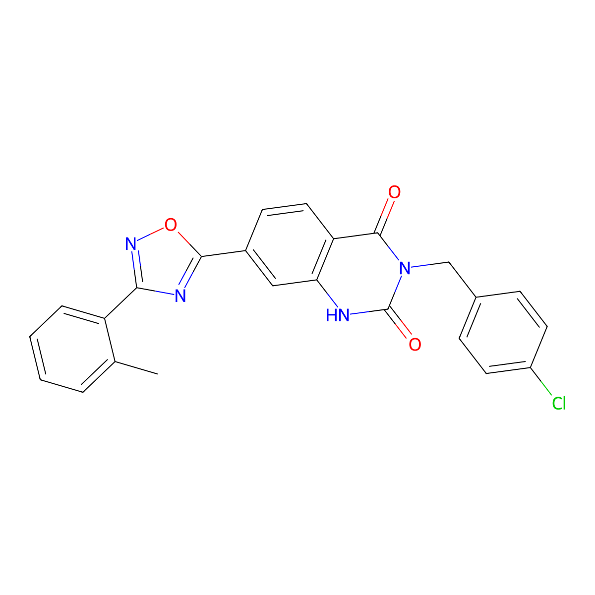 3-(4-chlorobenzyl)-7-(3-(o-tolyl)-1,2,4-oxadiazol-5-yl)quinazoline-2,4(1H,3H)-dione molecular structure, CAS 1207016-51-0