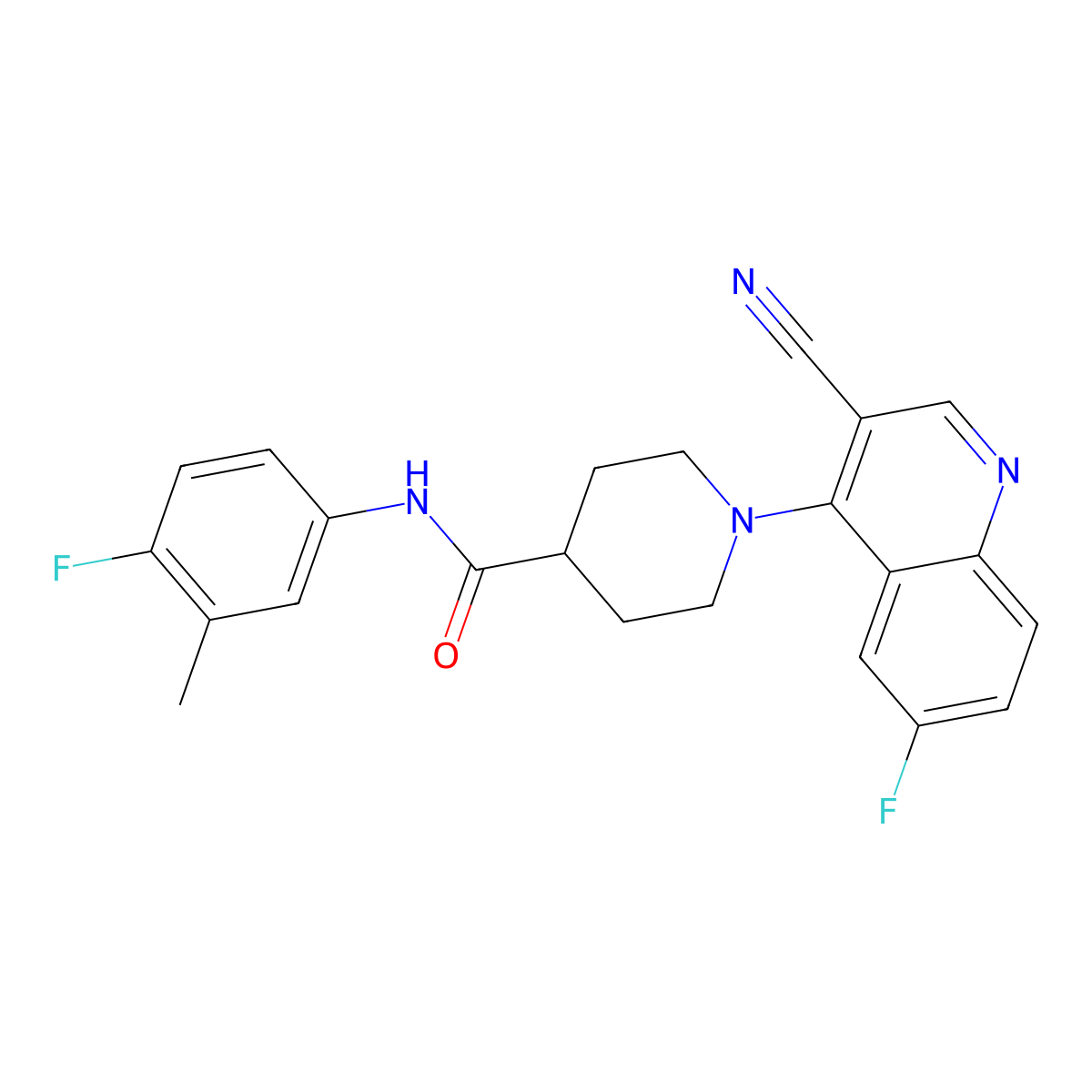 1-(3-cyano-6-fluoroquinolin-4-yl)-N-(4-fluoro-3-methylphenyl)piperidine-4-carboxamide molecular structure, CAS 1207016-53-2