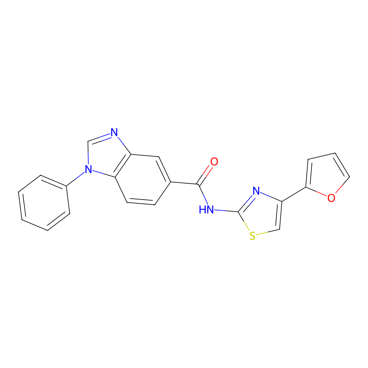 N-(4-(furan-2-yl)thiazol-2-yl)-1-phenyl-1H-benzo[d]imidazole-5-carboxamide molecular structure, CAS 1207016-56-5