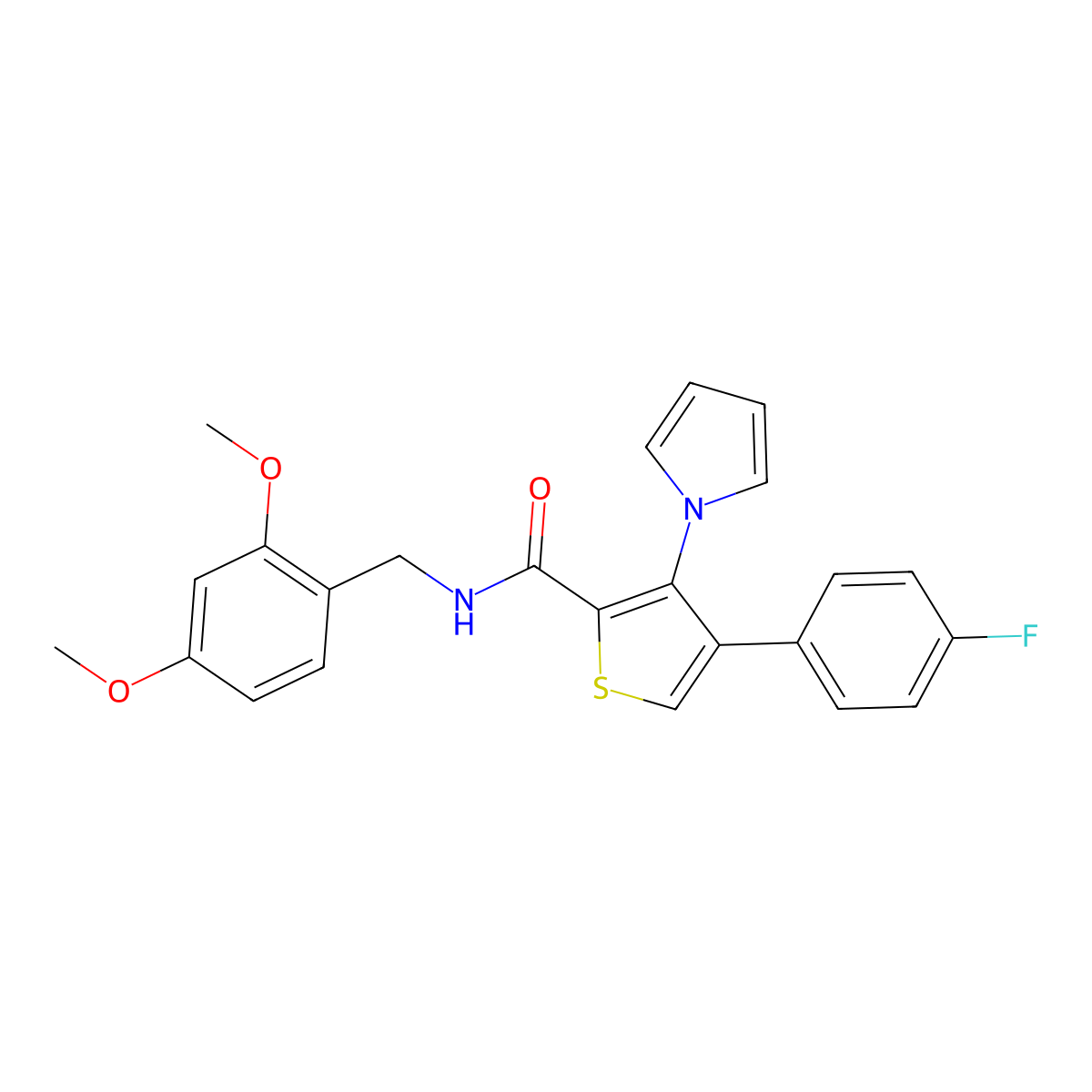 N-(2,4-dimethoxybenzyl)-4-(4-fluorophenyl)-3-(1H-pyrrol-1-yl)thiophene-2-carboxamide molecular structure, CAS 1207016-57-6