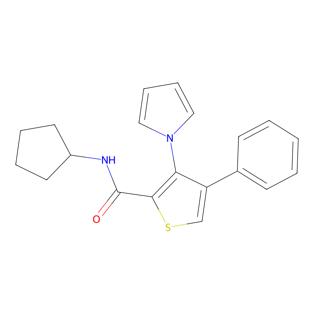 N-cyclopentyl-4-phenyl-3-(1H-pyrrol-1-yl)thiophene-2-carboxamide molecular structure, CAS 1207016-63-4