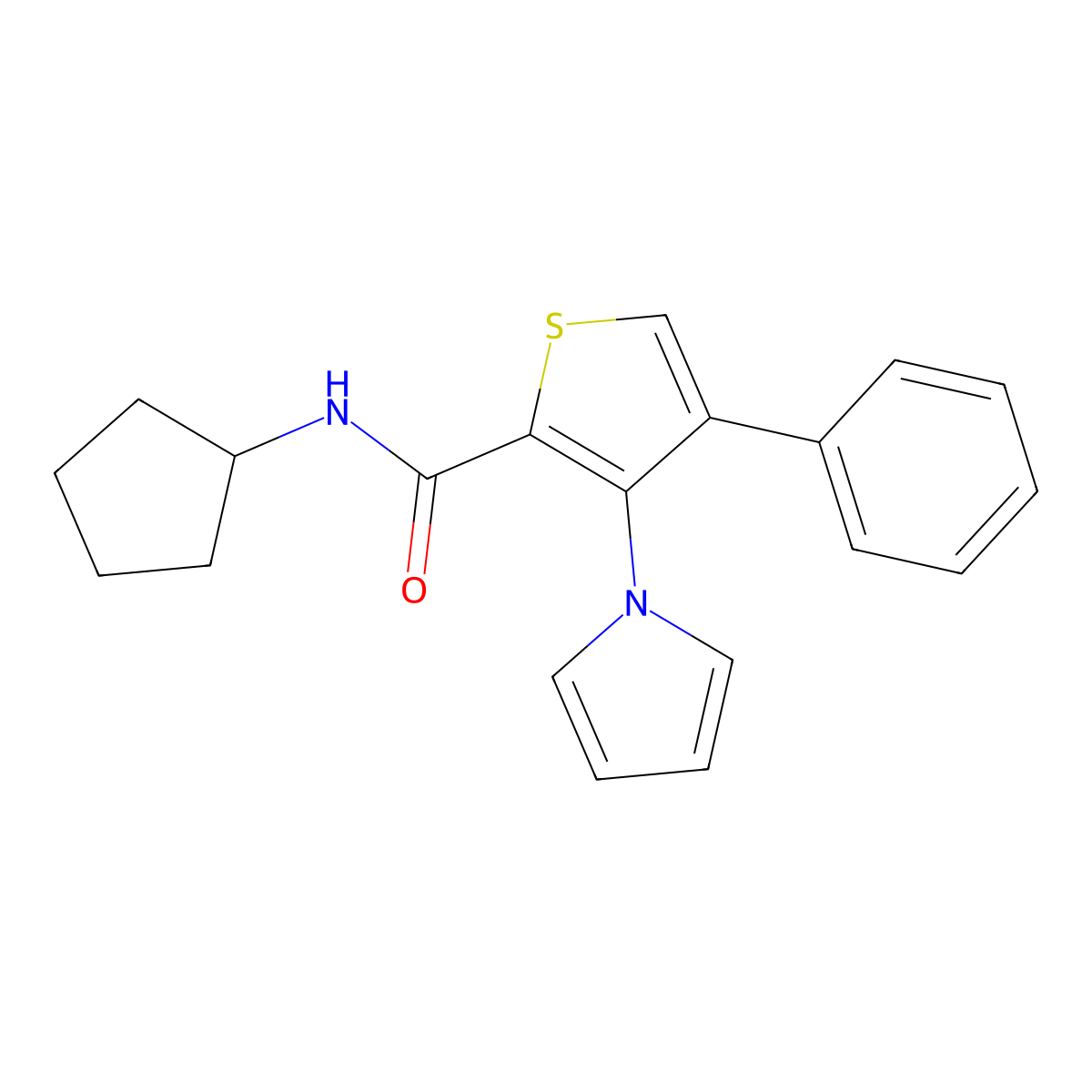 N-cyclopentyl-4-phenyl-3-(1H-pyrrol-1-yl)thiophene-2-carboxamide molecular structure, CAS 1207016-63-4
