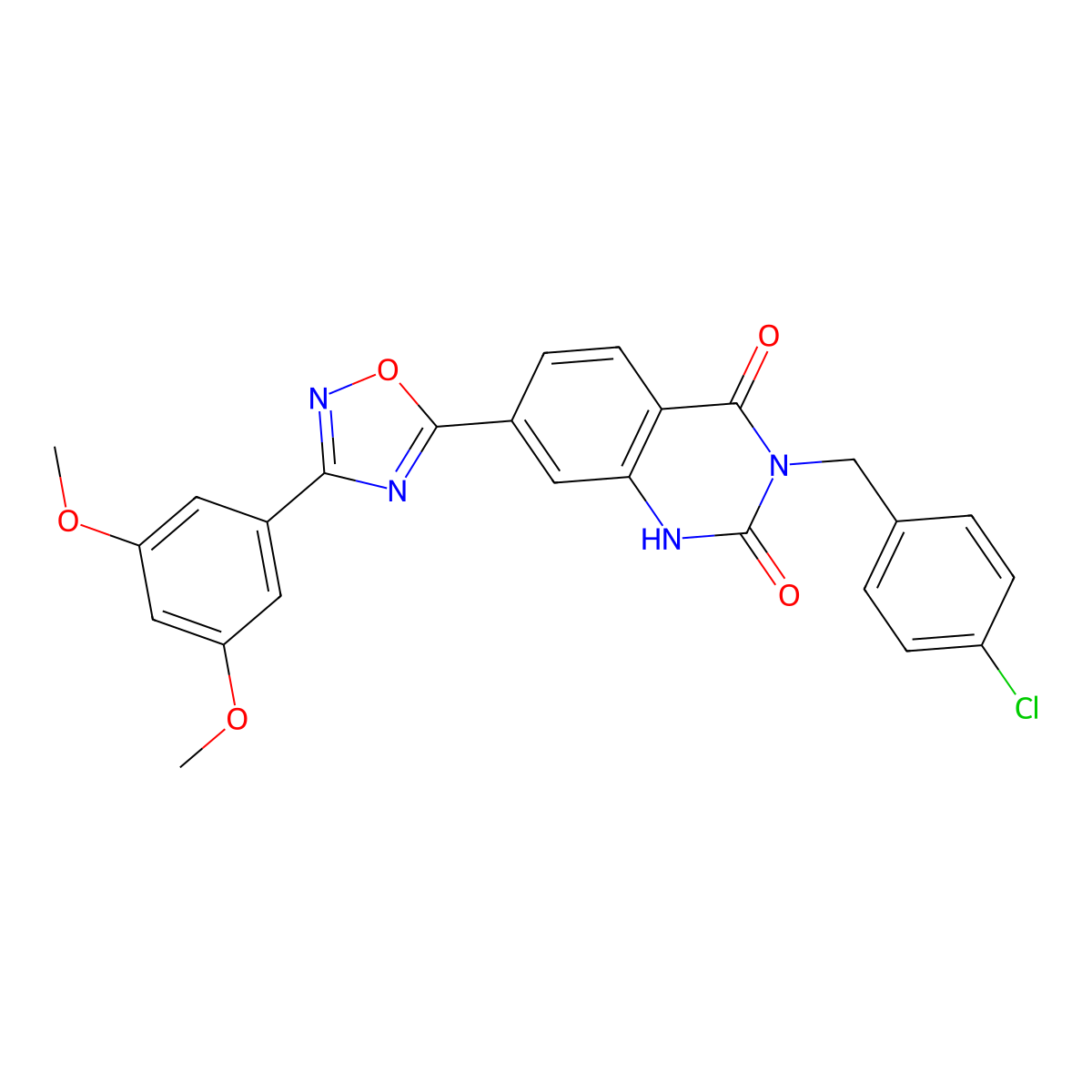 3-(4-chlorobenzyl)-7-(3-(3,5-dimethoxyphenyl)-1,2,4-oxadiazol-5-yl)quinazoline-2,4(1H,3H)-dione molecular structure, CAS 1207016-64-5