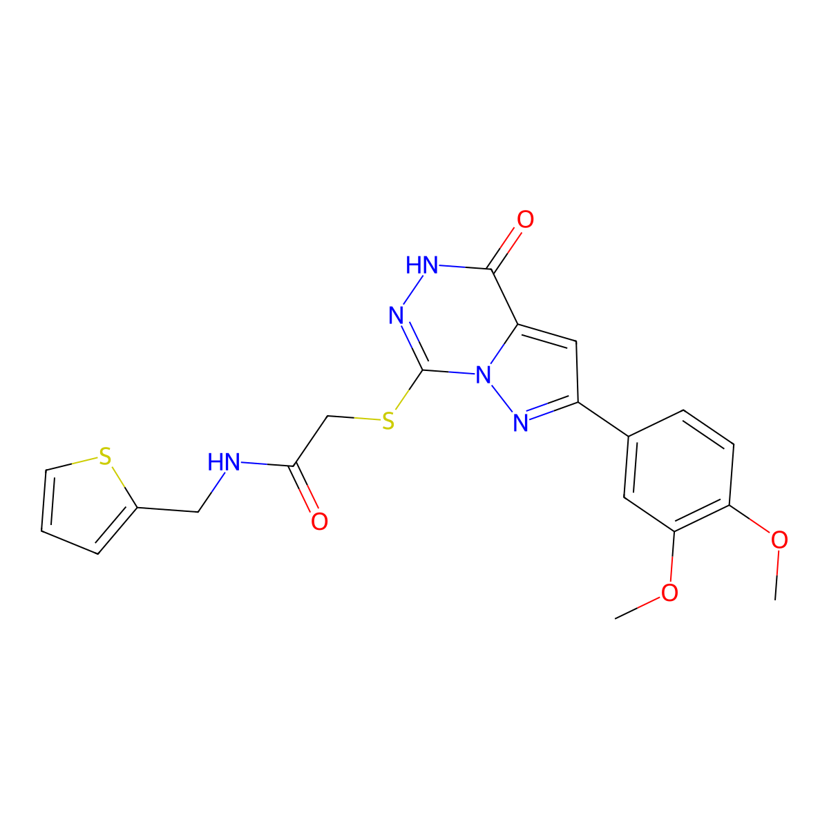 2-((8-(3,4-dimethoxyphenyl)-(oxo)dihydropyrazolo[1,5-d][1,2,4]triazin-2-yl)thio)-N-(thiophen-2-ylmethyl)acetamide molecular structure, CAS 1207016-69-0