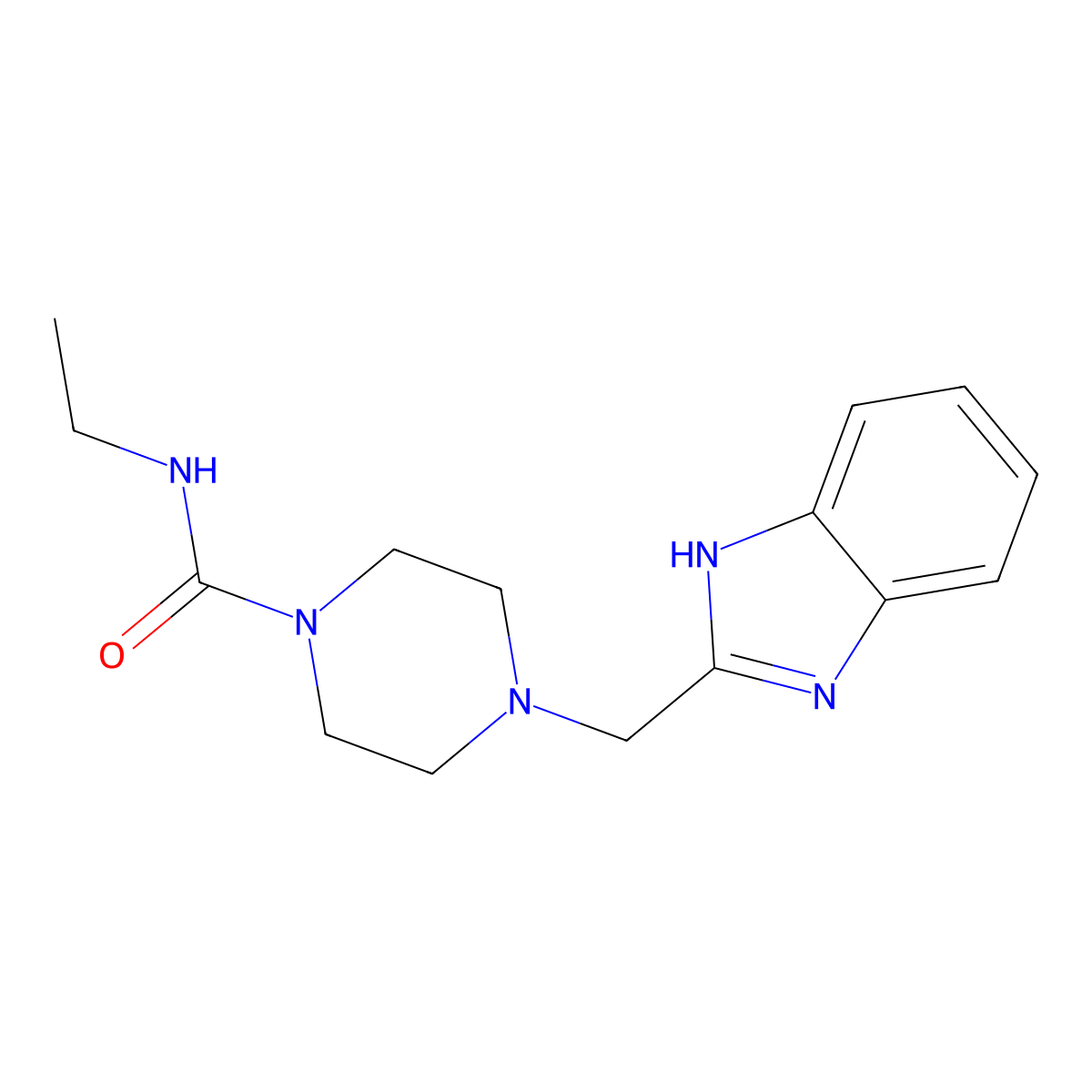 4-((1H-benzo[d]imidazol-2-yl)methyl)-N-ethylpiperazine-1-carboxamide molecular structure, CAS 1207016-80-5