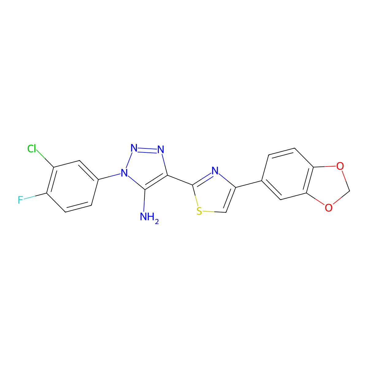 4-(4-(benzo[d][1,3]dioxol-5-yl)thiazol-2-yl)-1-(3-chloro-4-fluorophenyl)-1H-1,2,3-triazol-5-amine molecular structure, CAS 1207016-87-2
