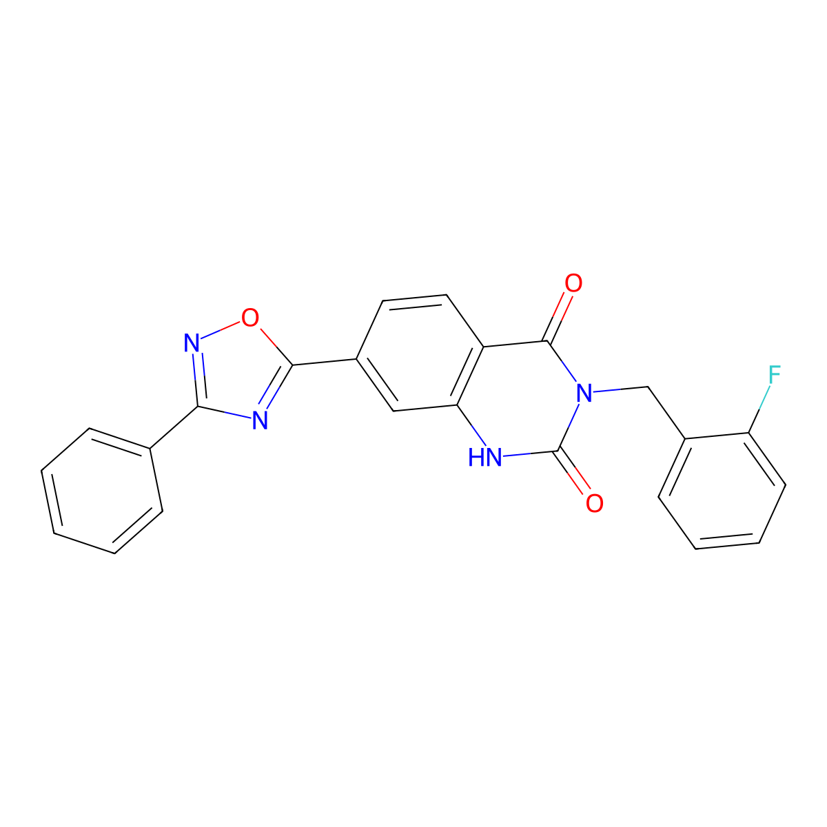 3-(2-fluorobenzyl)-7-(3-phenyl-1,2,4-oxadiazol-5-yl)quinazoline-2,4(1H,3H)-dione molecular structure, CAS 1207016-88-3