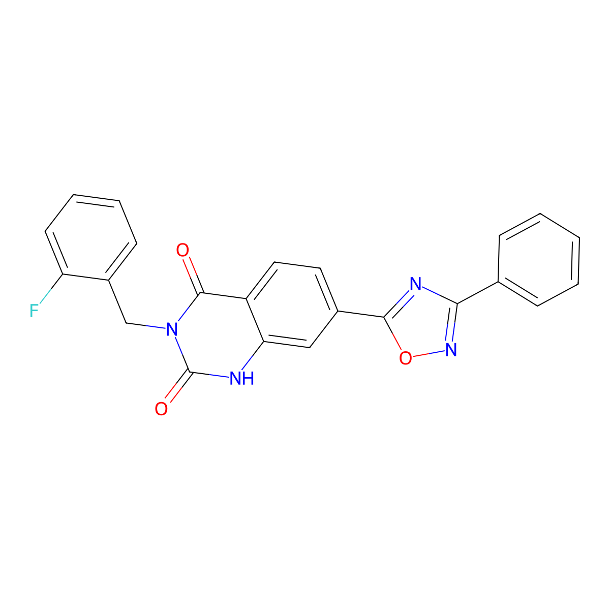 3-(2-fluorobenzyl)-7-(3-phenyl-1,2,4-oxadiazol-5-yl)quinazoline-2,4(1H,3H)-dione molecular structure, CAS 1207016-88-3