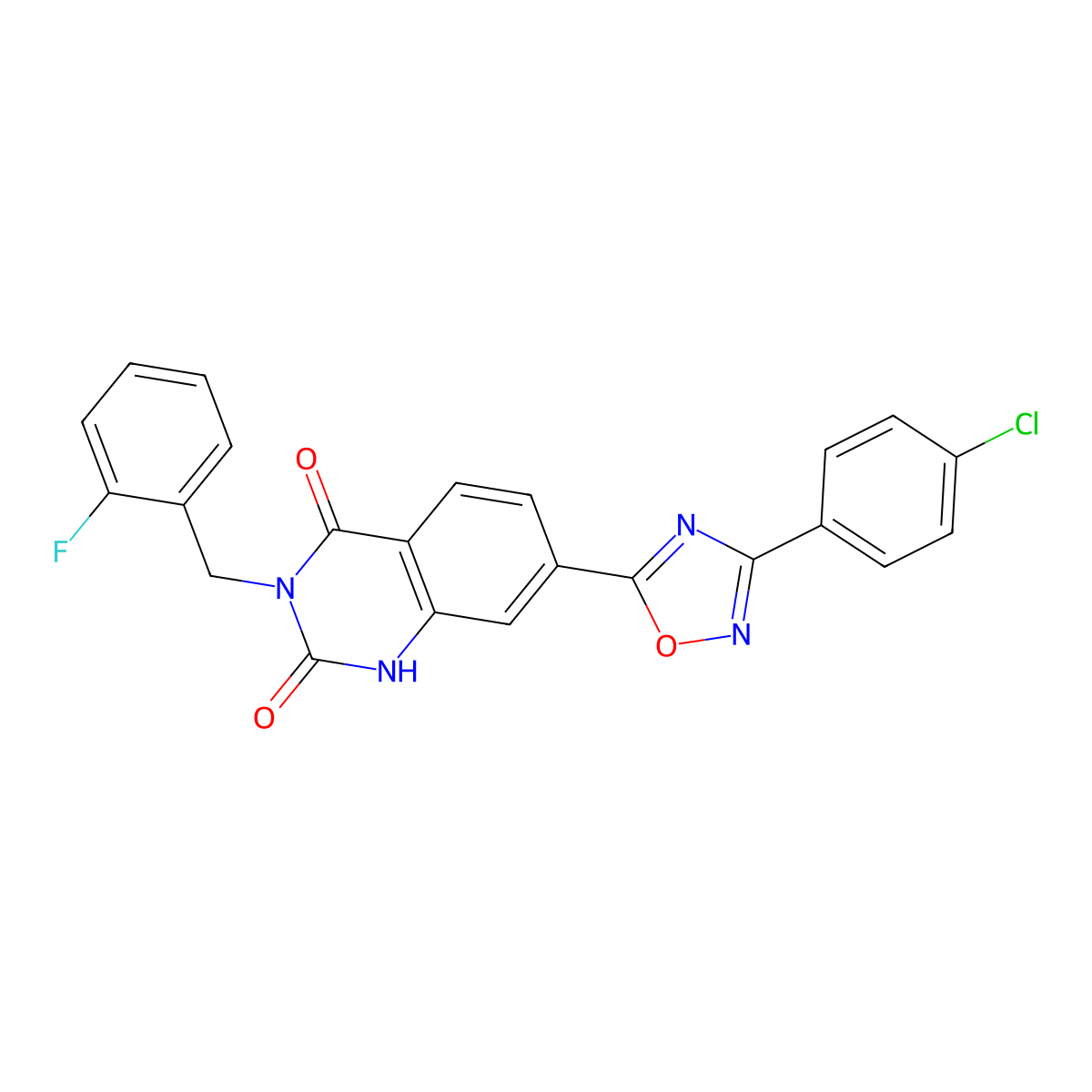 7-(3-(4-chlorophenyl)-1,2,4-oxadiazol-5-yl)-3-(2-fluorobenzyl)quinazoline-2,4(1H,3H)-dione molecular structure, CAS 1207016-93-0