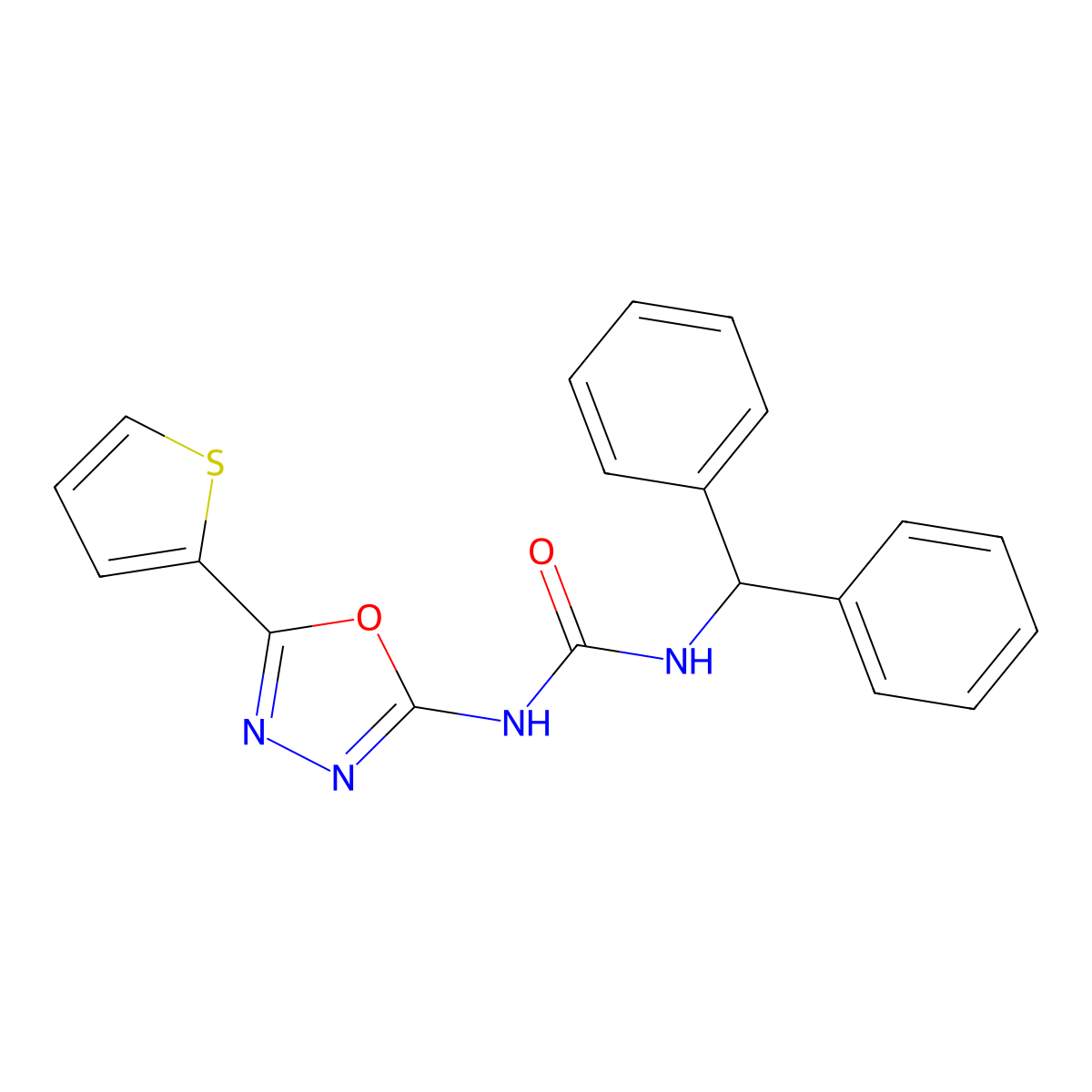 1-Benzhydryl-3-(5-(thiophen-2-yl)-1,3,4-oxadiazol-2-yl)urea molecular structure, CAS 1207016-97-4