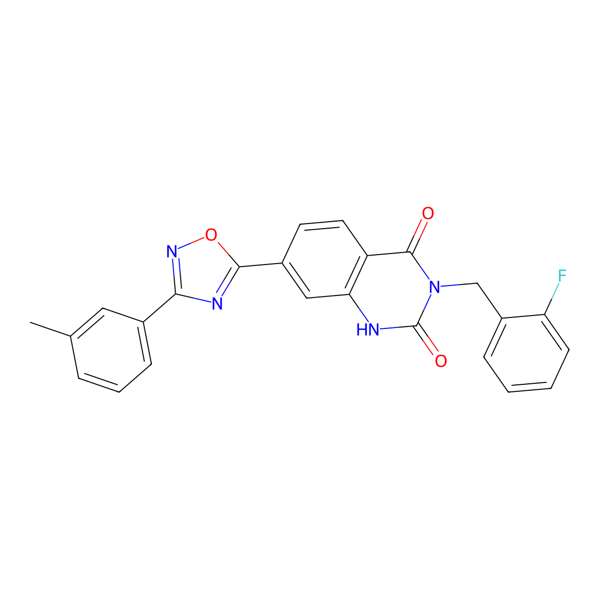 3-(2-fluorobenzyl)-7-(3-(m-tolyl)-1,2,4-oxadiazol-5-yl)quinazoline-2,4(1H,3H)-dione molecular structure, CAS 1207017-02-4