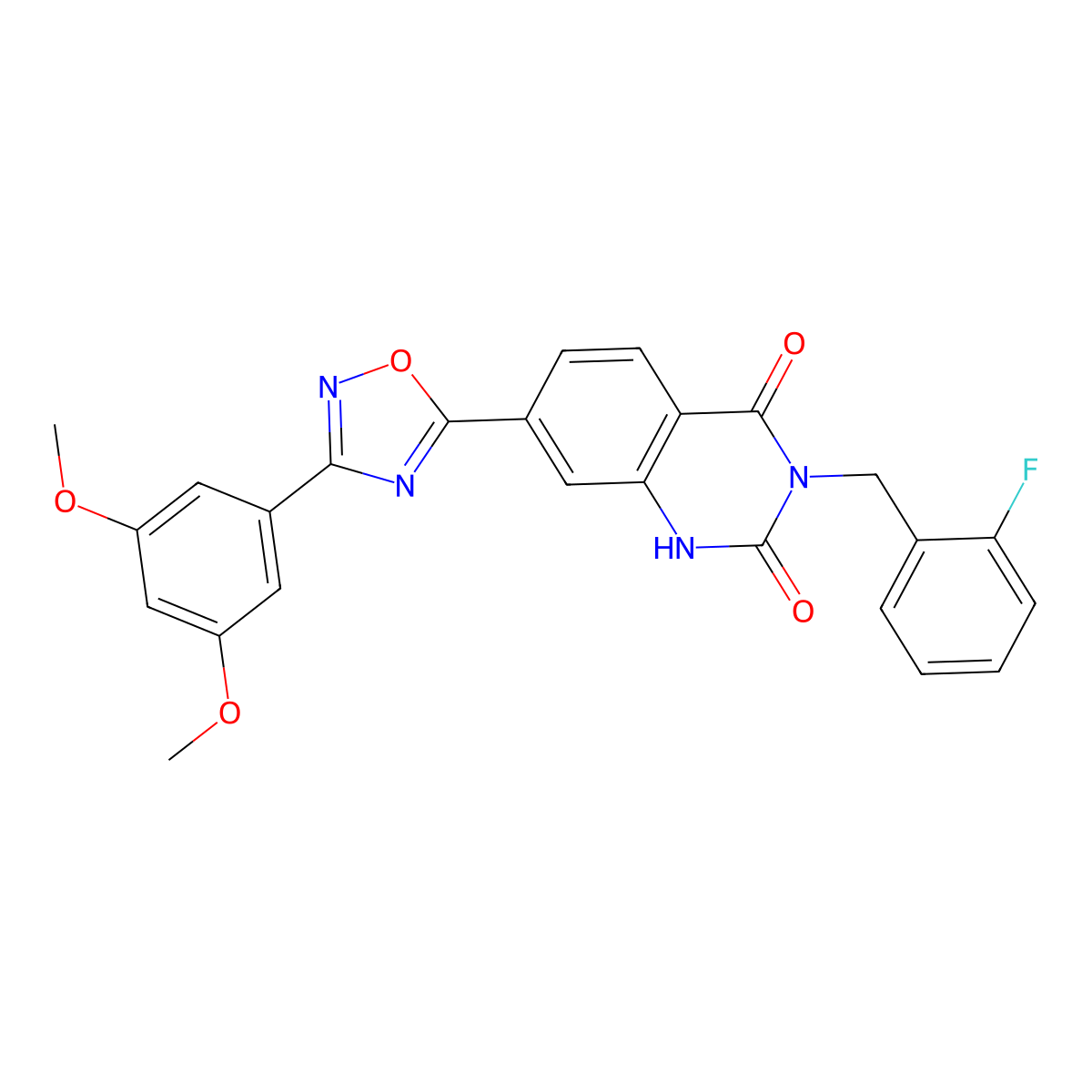 7-(3-(3,5-dimethoxyphenyl)-1,2,4-oxadiazol-5-yl)-3-(2-fluorobenzyl)quinazoline-2,4(1H,3H)-dione molecular structure, CAS 1207017-11-5