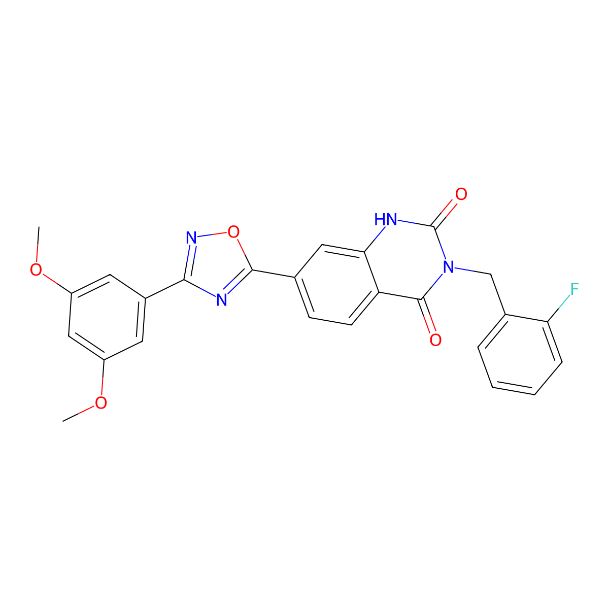 7-(3-(3,5-dimethoxyphenyl)-1,2,4-oxadiazol-5-yl)-3-(2-fluorobenzyl)quinazoline-2,4(1H,3H)-dione molecular structure, CAS 1207017-11-5