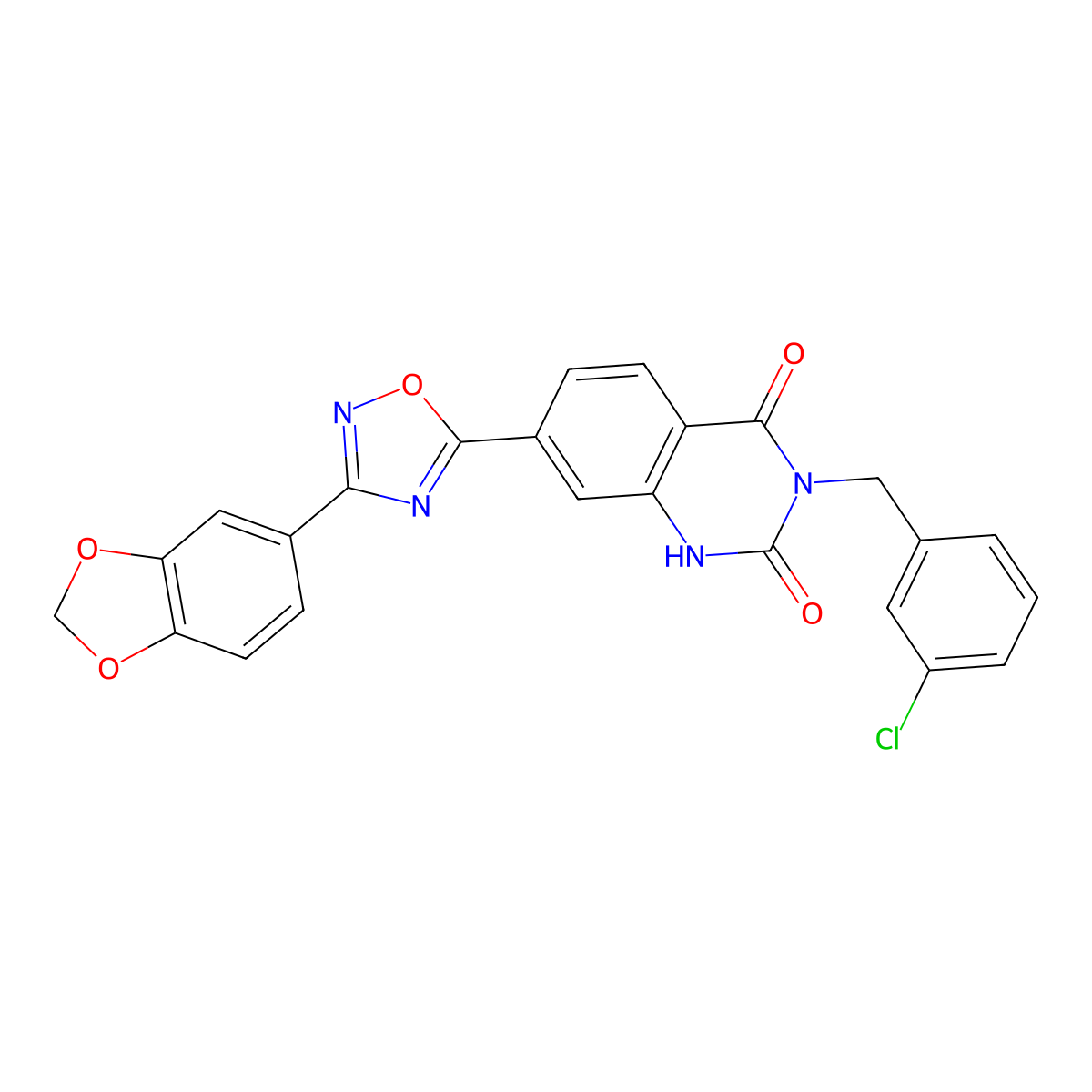 7-(3-(benzo[d][1,3]dioxol-5-yl)-1,2,4-oxadiazol-5-yl)-3-(3-chlorobenzyl)quinazoline-2,4(1H,3H)-dione molecular structure, CAS 1207017-15-9