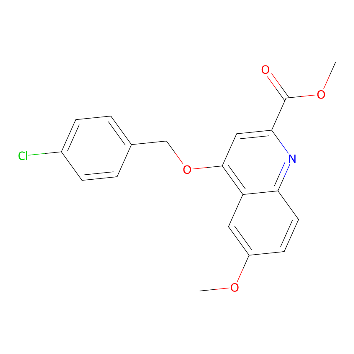 Methyl 4-((4-chlorobenzyl)oxy)-6-methoxyquinoline-2-carboxylate molecular structure, CAS 1207017-19-3