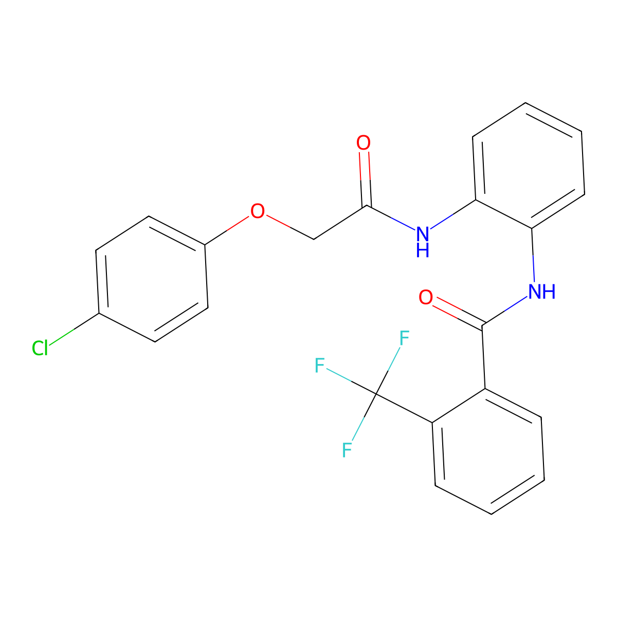 N-(2-(2-(4-chlorophenoxy)acetamido)phenyl)-2-(trifluoromethyl)benzamide molecular structure, CAS 1207017-25-1
