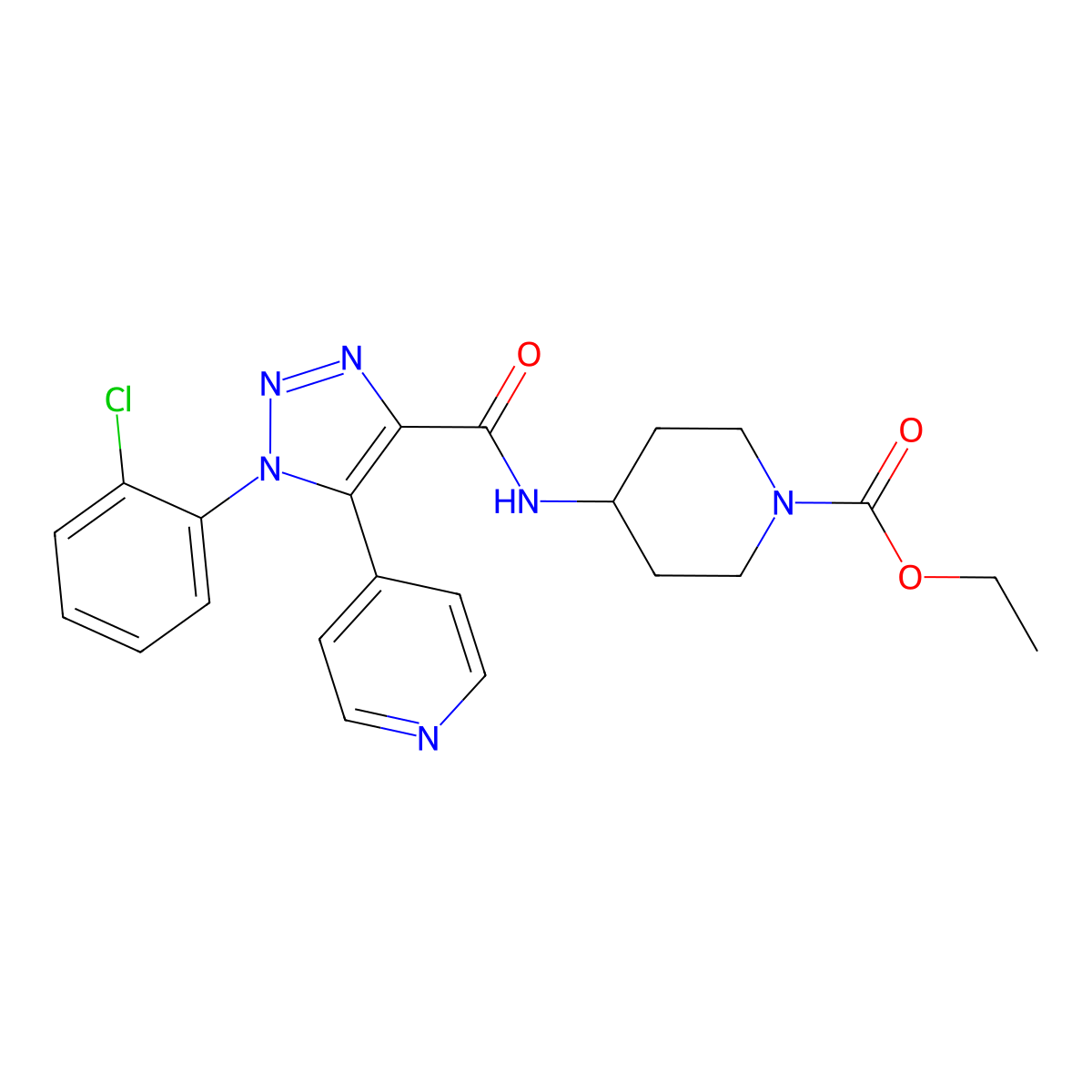 ethyl 4-(1-(2-chlorophenyl)-5-(pyridin-4-yl)-1H-1,2,3-triazole-4-carboxamido)piperidine-1-carboxylate molecular structure, CAS 1207017-48-8