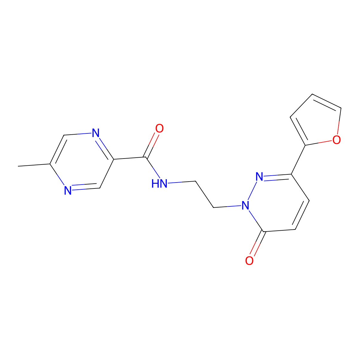 N-(2-(3-(furan-2-yl)-6-oxopyridazin-1(6H)-yl)ethyl)-5-methylpyrazine-2-carboxamide molecular structure, CAS 1207017-55-7