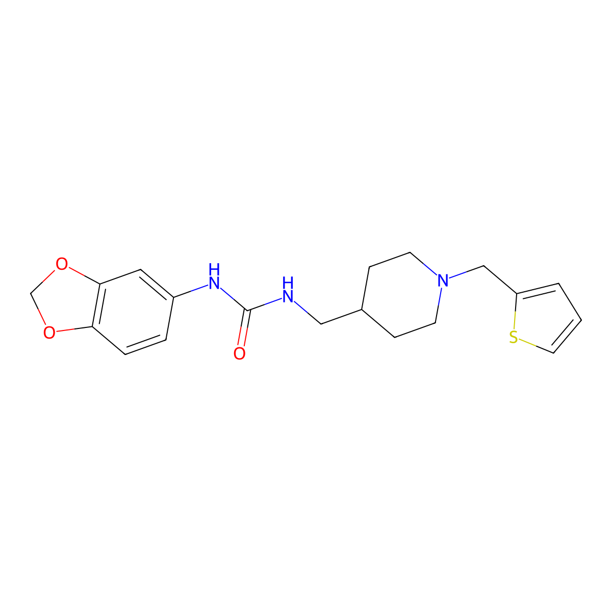 1-(Benzo[d][1,3]dioxol-5-yl)-3-((1-(thiophen-2-ylmethyl)piperidin-4-yl)methyl)urea molecular structure, CAS 1207017-67-1
