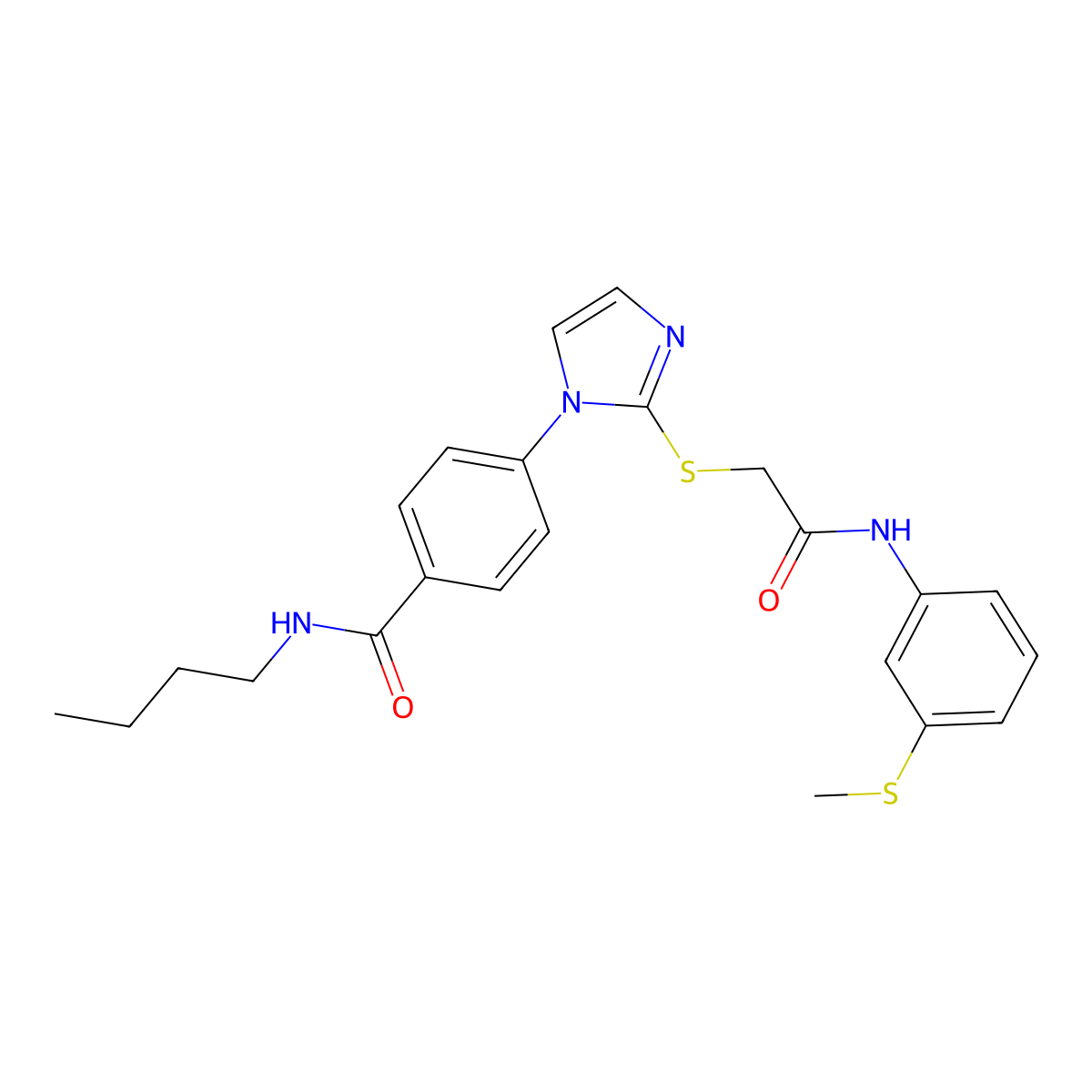 N-butyl-4-{2-[({[3-(methylsulfanyl)phenyl]carbamoyl}methyl)sulfanyl]-1H-imidazol-1-yl}benzamide molecular structure, CAS 1207017-69-3