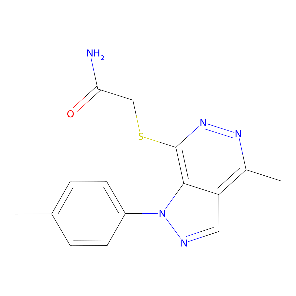 2-((4-methyl-1-(p-tolyl)-1H-pyrazolo[3,4-d]pyridazin-7-yl)thio)acetamide molecular structure, CAS 1207017-78-4
