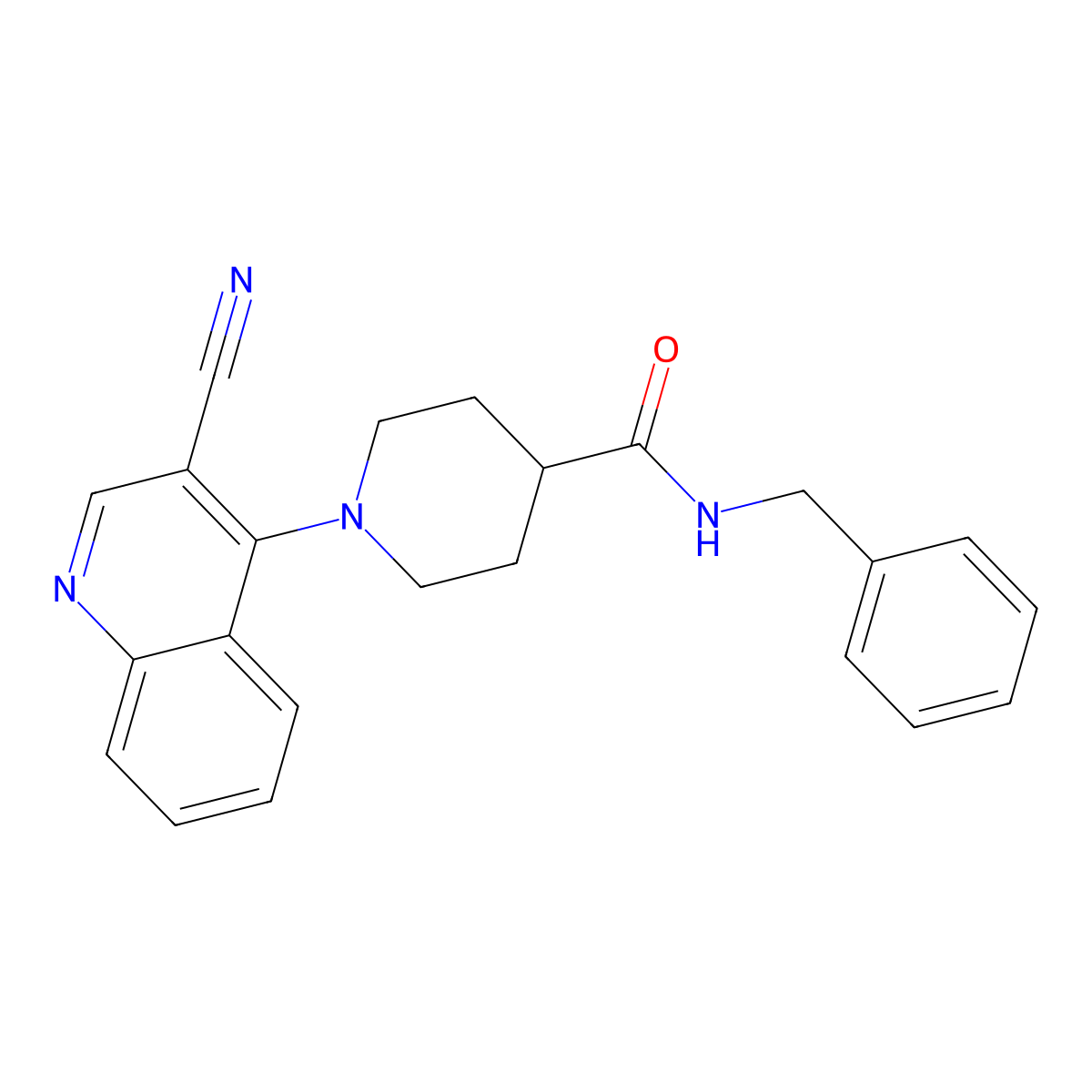 N-benzyl-1-(3-cyanoquinolin-4-yl)piperidine-4-carboxamide molecular structure, CAS 1207018-01-6