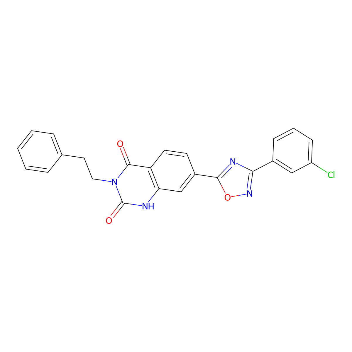 7-(3-(3-chlorophenyl)-1,2,4-oxadiazol-5-yl)-3-phenethylquinazoline-2,4(1H,3H)-dione molecular structure, CAS 1207018-09-4