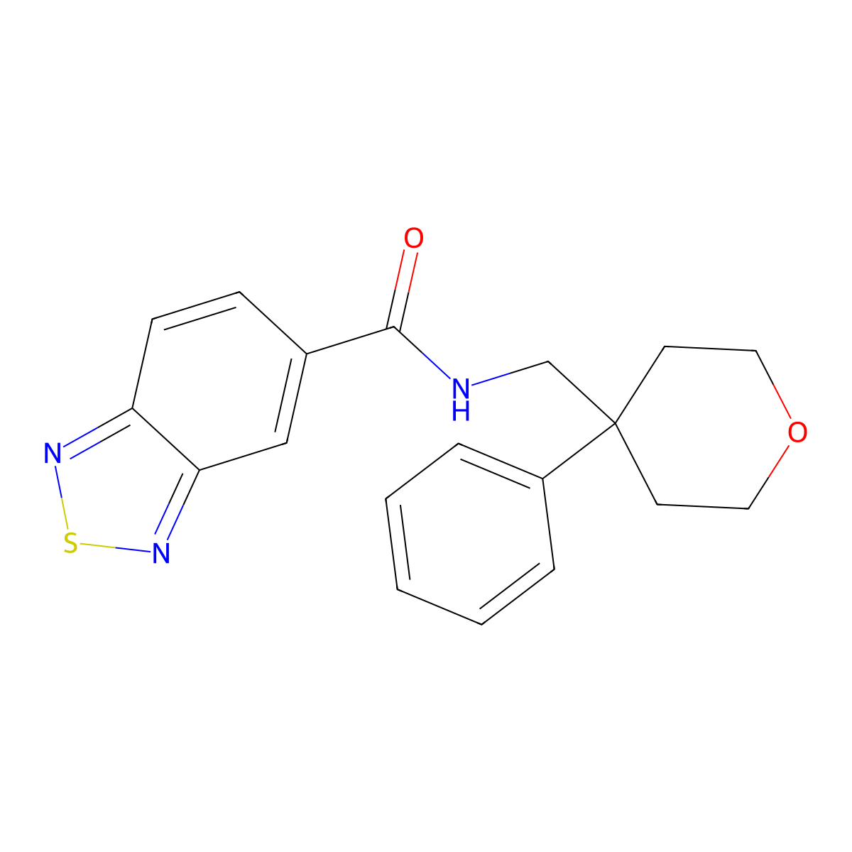 N-((4-phenyltetrahydro-2H-pyran-4-yl)methyl)benzo[c][1,2,5]thiadiazole-5-carboxamide molecular structure, CAS 1207018-10-7