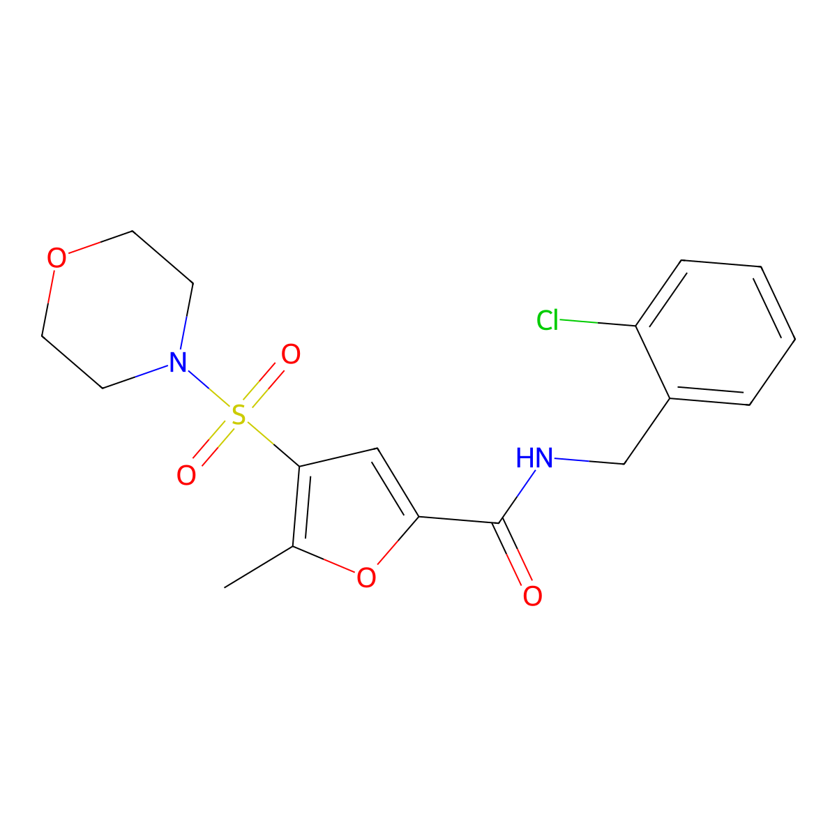 N-(2-chlorobenzyl)-5-methyl-4-(morpholinosulfonyl)furan-2-carboxamide molecular structure, CAS 1207018-15-2