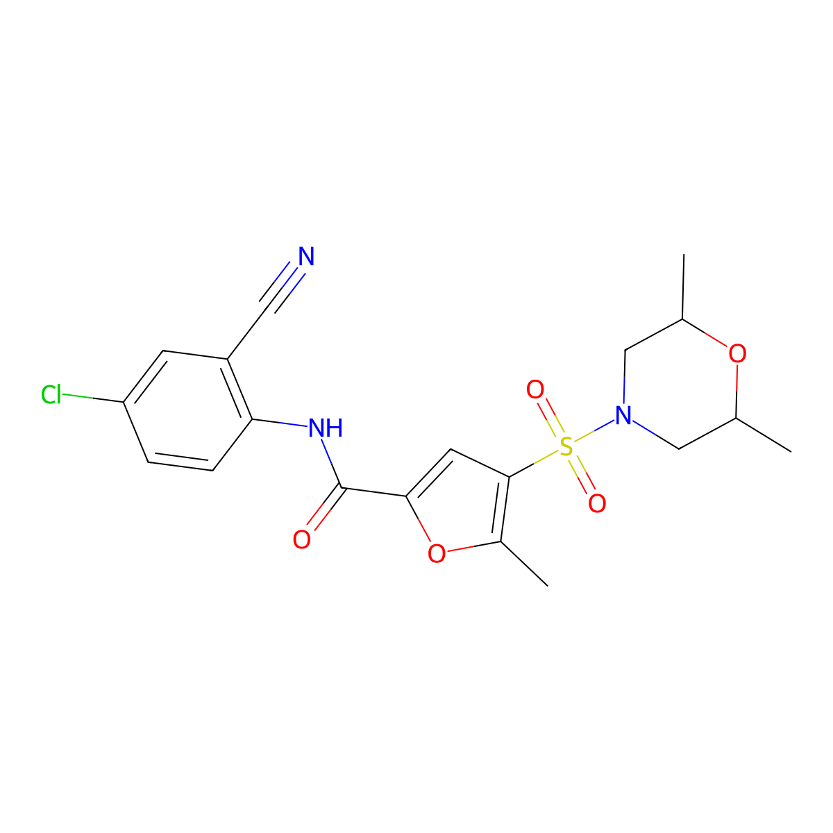 N-(4-chloro-2-cyanophenyl)-4-((2,6-dimethylmorpholino)sulfonyl)-5-methylfuran-2-carboxamide molecular structure, CAS 1207018-21-0