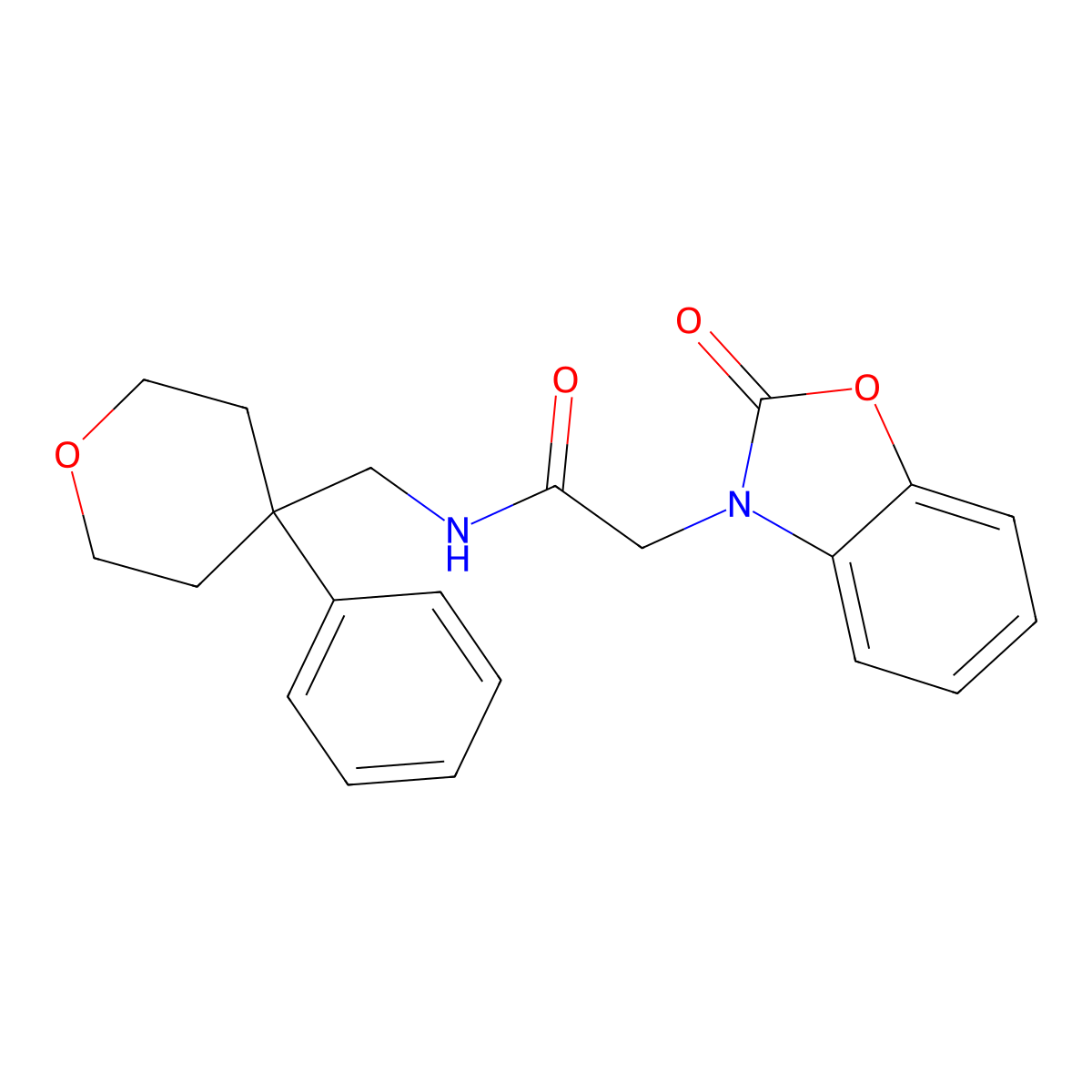 2-(2-oxo-2,3-dihydro-1,3-benzoxazol-3-yl)-N-[(4-phenyloxan-4-yl)methyl]acetamide molecular structure, CAS 1207018-22-1