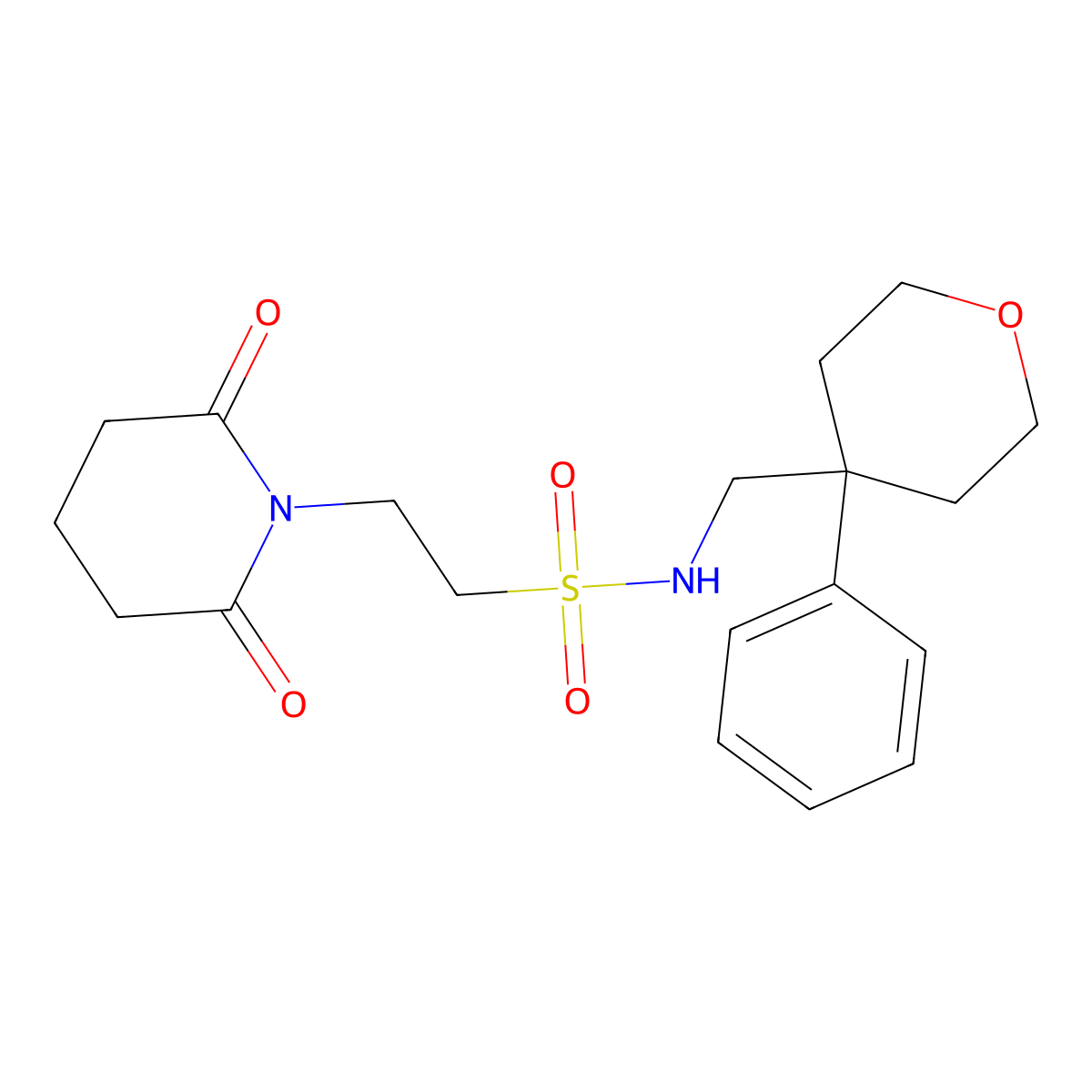 2-(2,6-dioxopiperidin-1-yl)-N-((4-phenyltetrahydro-2H-pyran-4-yl)methyl)ethanesulfonamide molecular structure, CAS 1207018-27-6