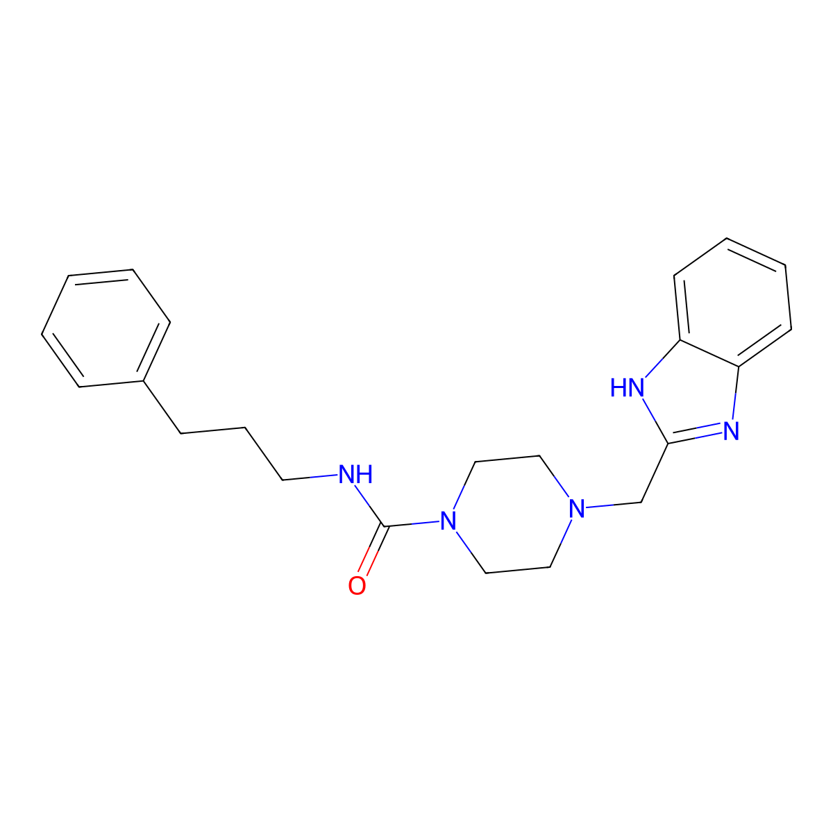 4-((1H-benzo[d]imidazol-2-yl)methyl)-N-(3-phenylpropyl)piperazine-1-carboxamide molecular structure, CAS 1207018-30-1