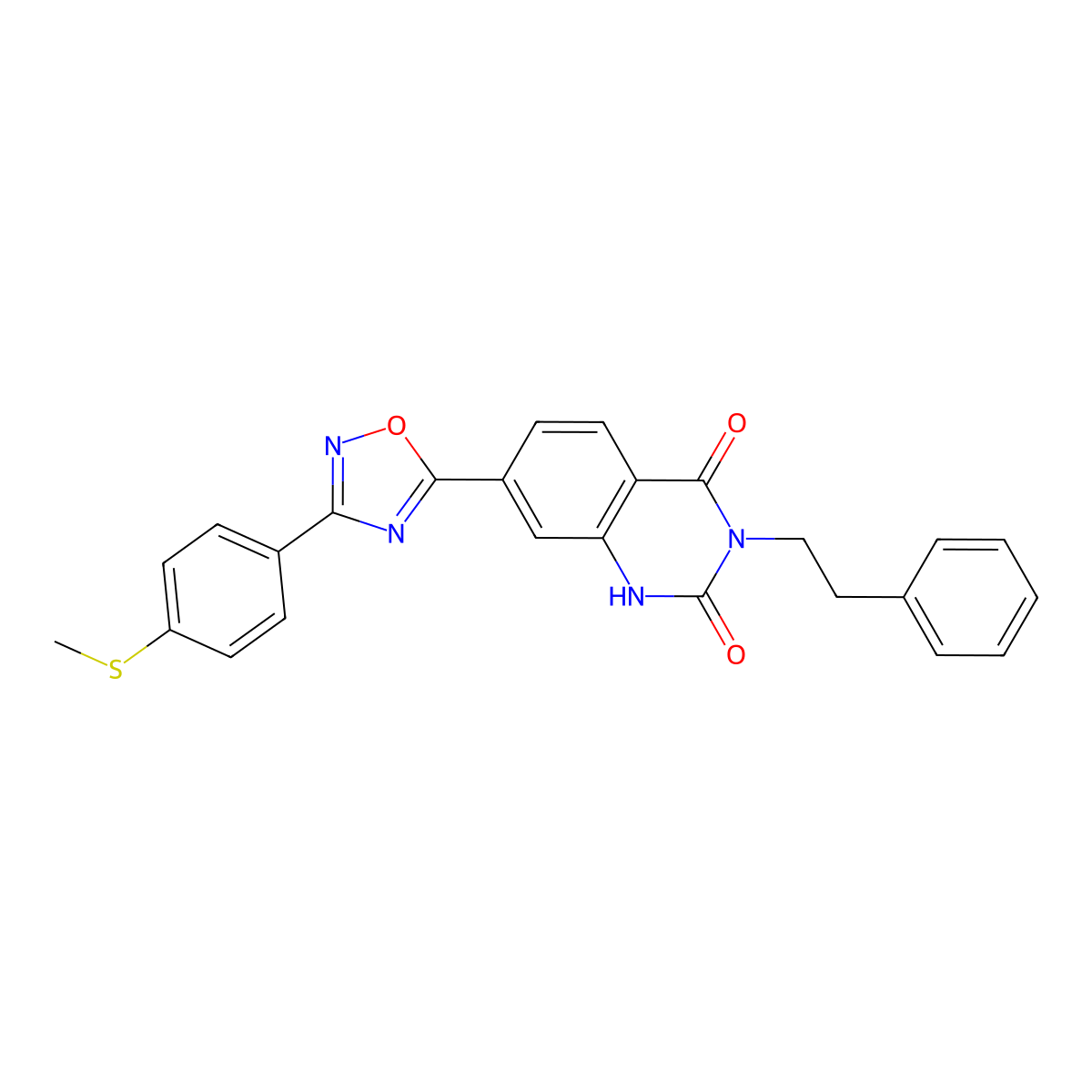 7-(3-(4-(methylthio)phenyl)-1,2,4-oxadiazol-5-yl)-3-phenethylquinazoline-2,4(1H,3H)-dione molecular structure, CAS 1207018-33-4