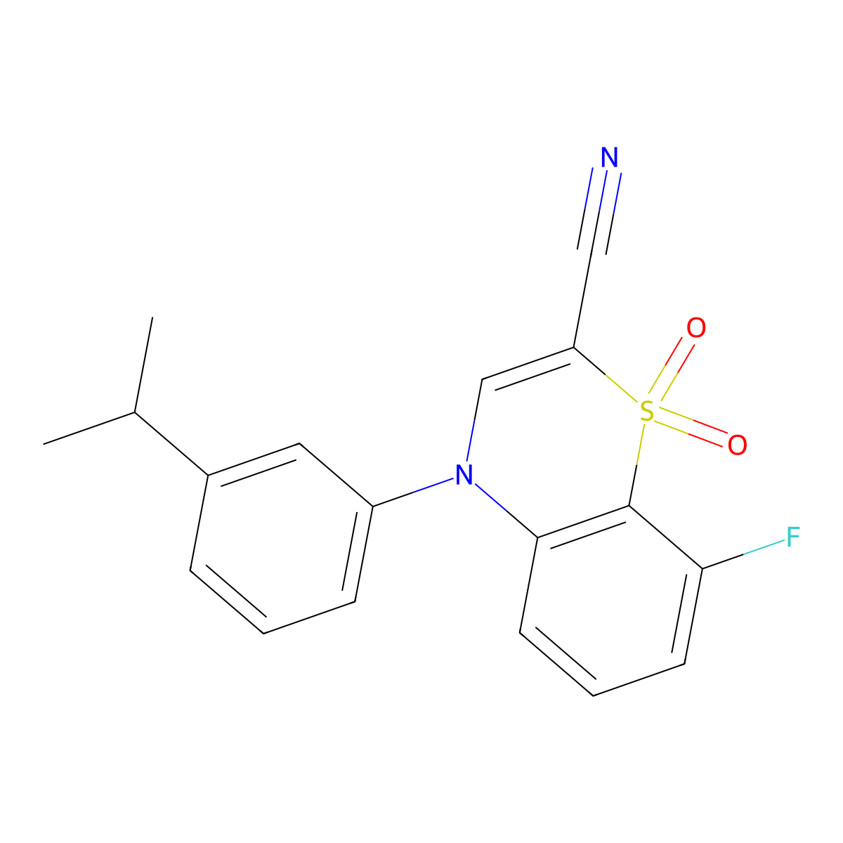 8-fluoro-4-(3-isopropylphenyl)-4H-1,4-benzothiazine-2-carbonitrile 1,1-dioxide molecular structure, CAS 1207018-35-6
