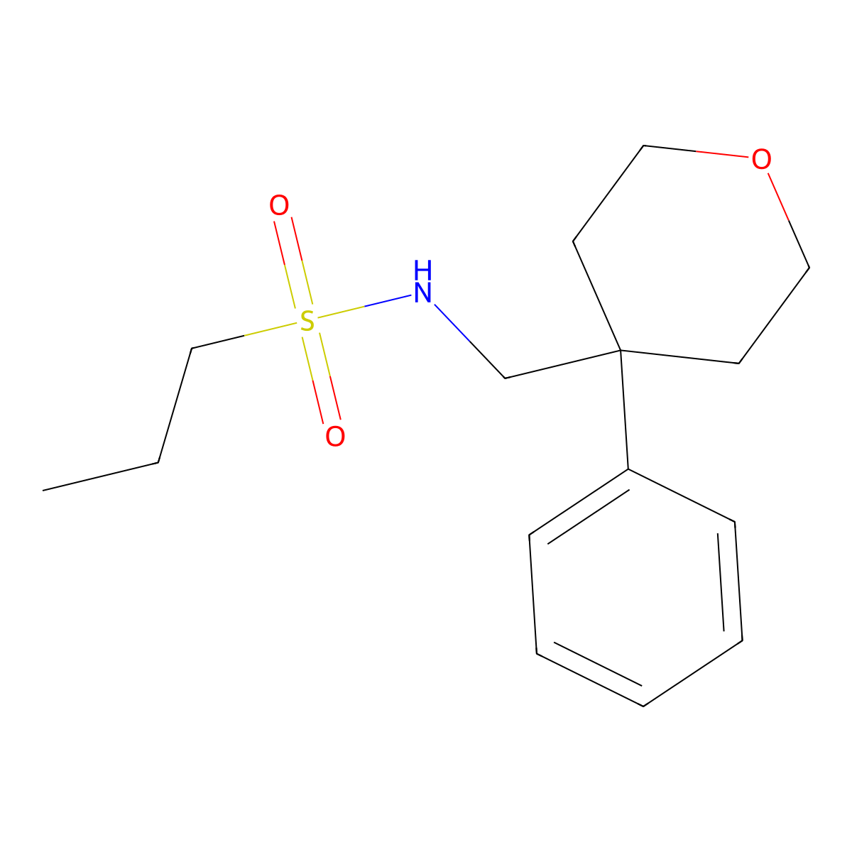 N-((4-phenyltetrahydro-2H-pyran-4-yl)methyl)propane-1-sulfonamide molecular structure, CAS 1207018-36-7