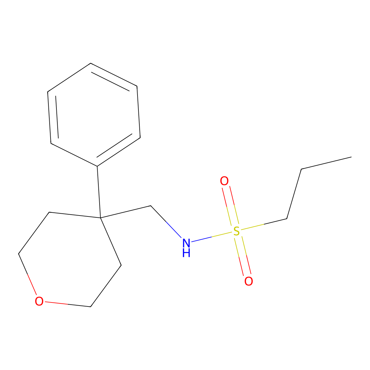 N-((4-phenyltetrahydro-2H-pyran-4-yl)methyl)propane-1-sulfonamide molecular structure, CAS 1207018-36-7