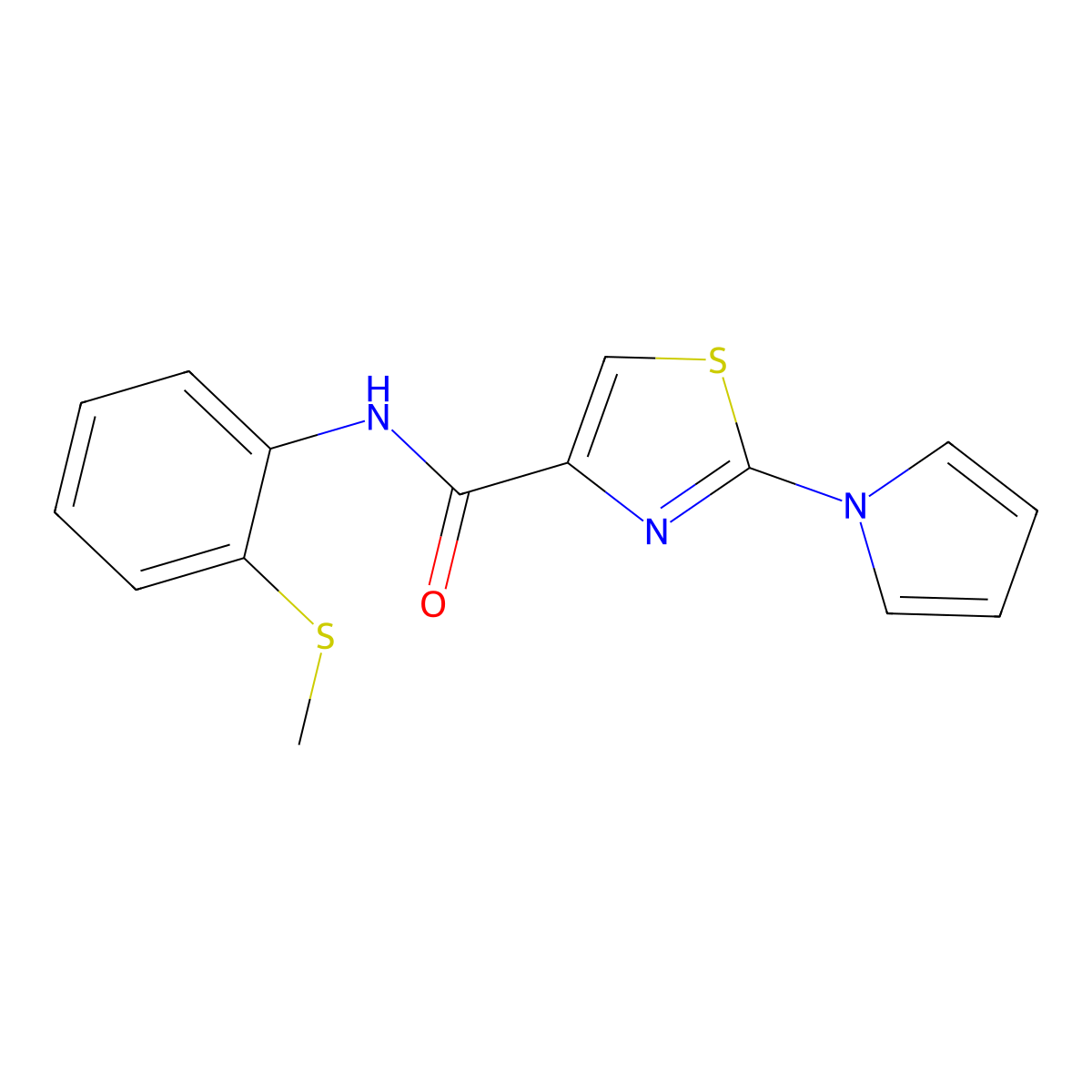 N-(2-(methylthio)phenyl)-2-(1H-pyrrol-1-yl)thiazole-4-carboxamide molecular structure, CAS 1207018-38-9