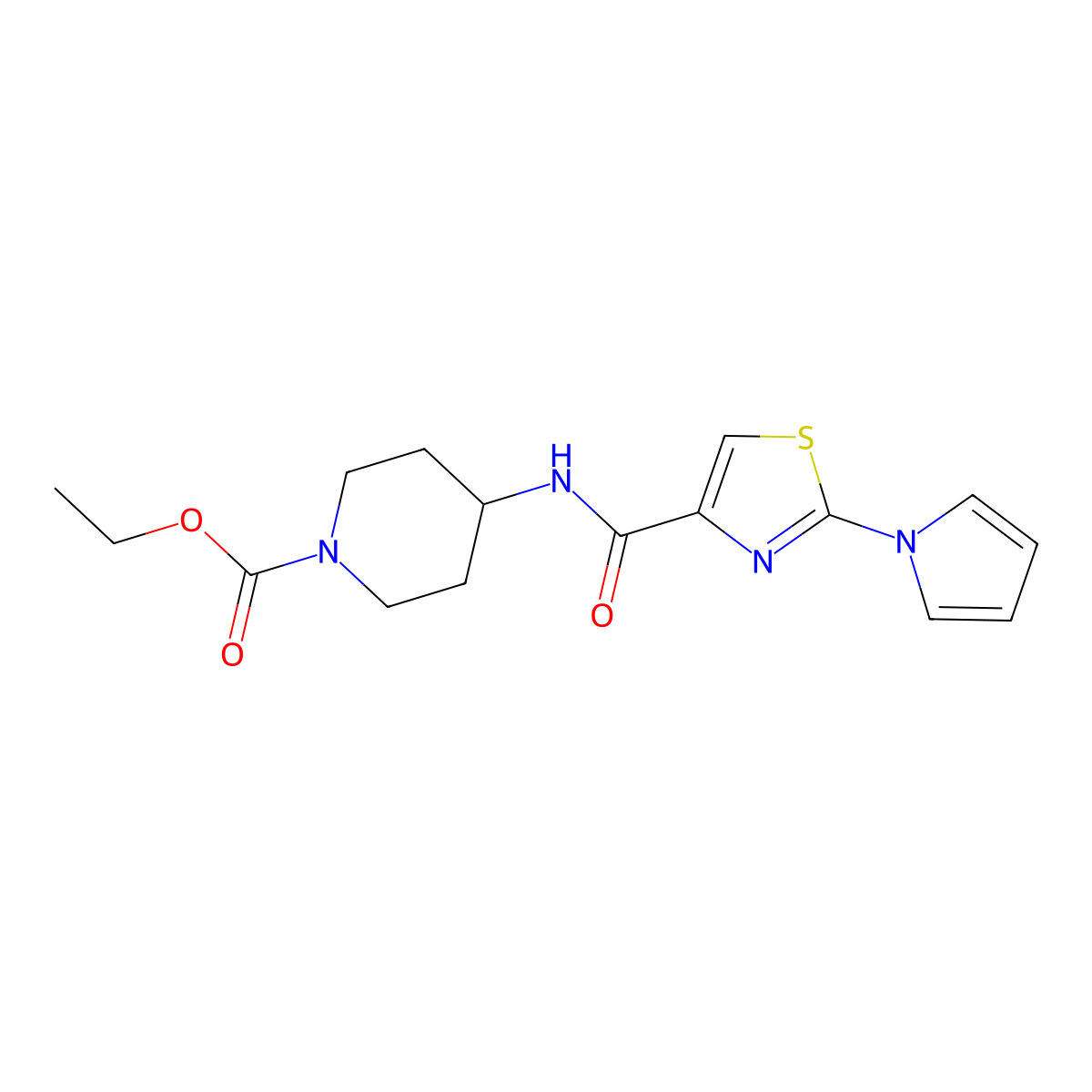 ethyl 4-(2-(1H-pyrrol-1-yl)thiazole-4-carboxamido)piperidine-1-carboxylate molecular structure, CAS 1207018-55-0
