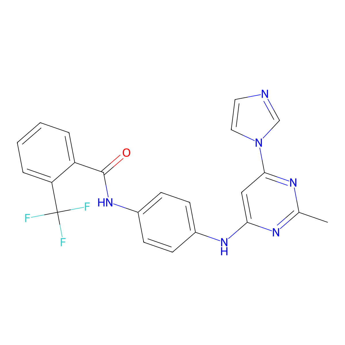 N-(4-{[6-(1H-imidazol-1-yl)-2-methylpyrimidin-4-yl]amino}phenyl)-2-(trifluoromethyl)benzamide molecular structure, CAS 1207018-77-6