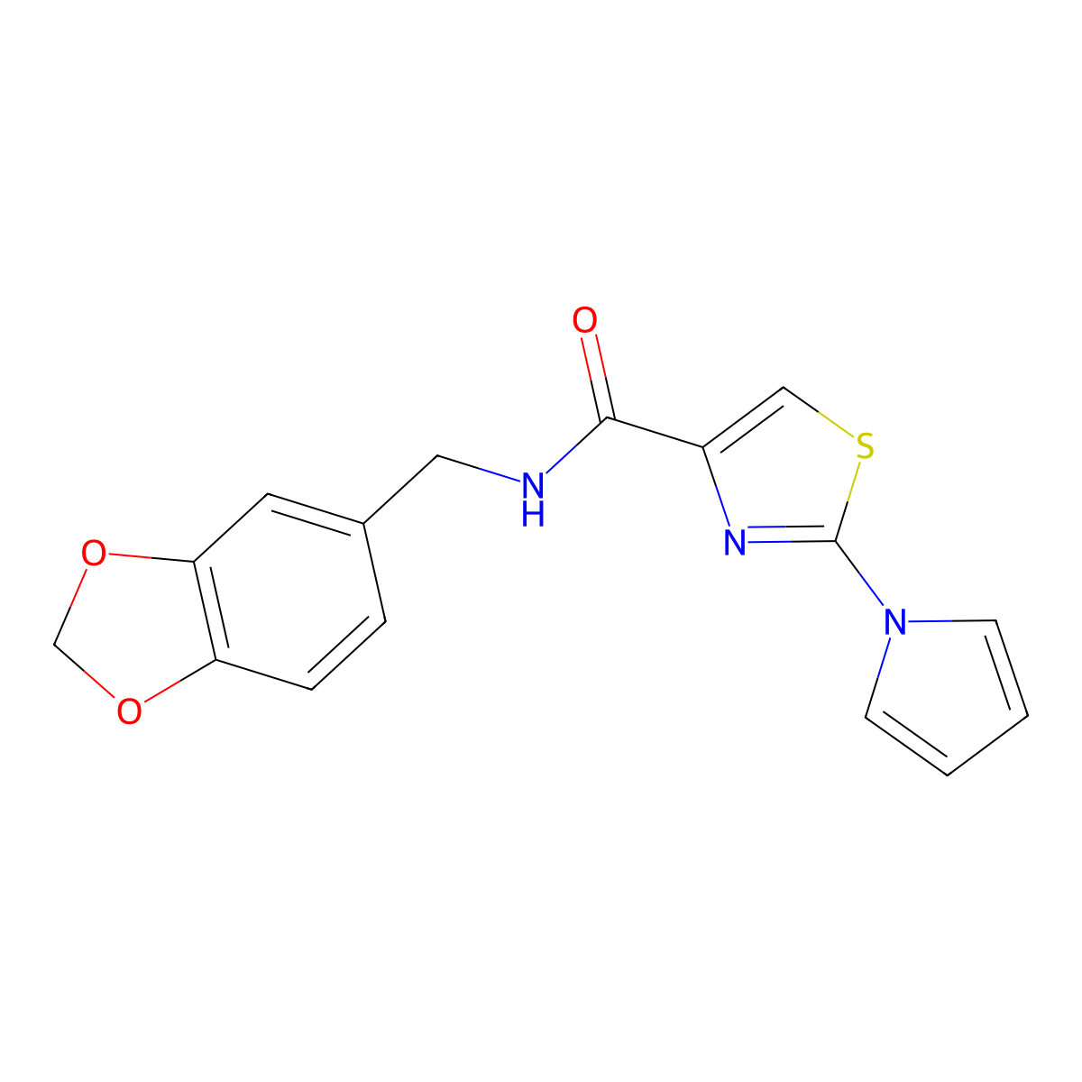 N-(benzo[d][1,3]dioxol-5-ylmethyl)-2-(1H-pyrrol-1-yl)thiazole-4-carboxamide molecular structure, CAS 1207018-88-9